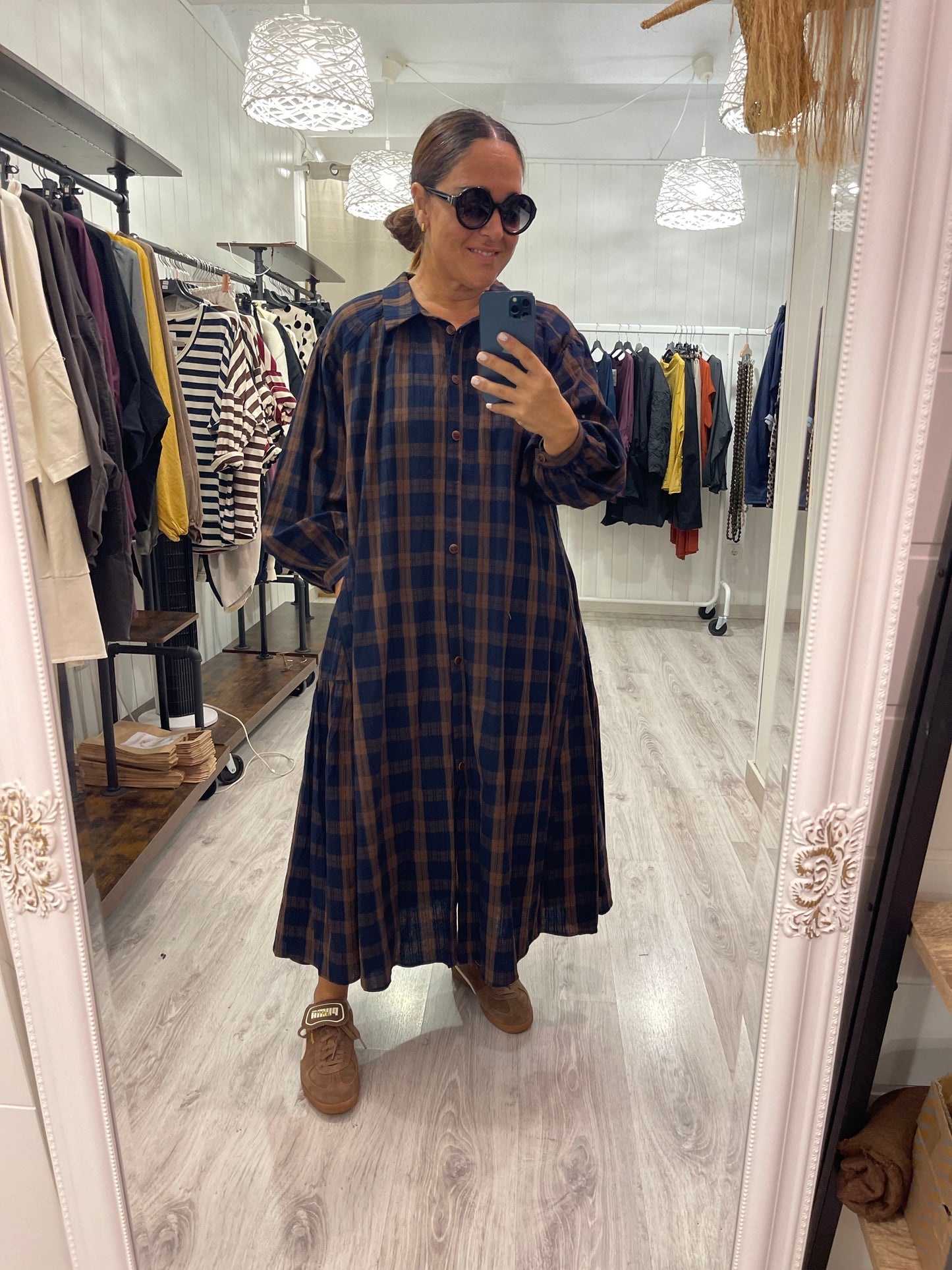 Vestido Haizea marino y camel