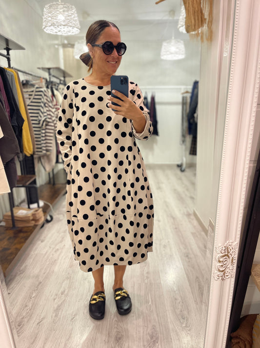 Vestido Topos punto roma beige