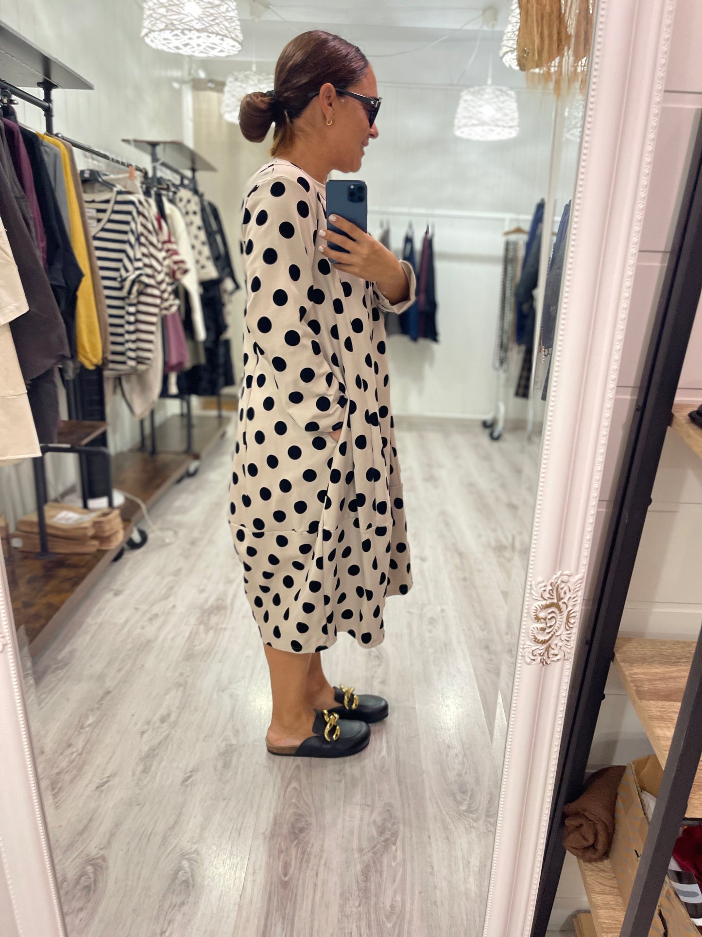 Vestido Topos punto roma beige