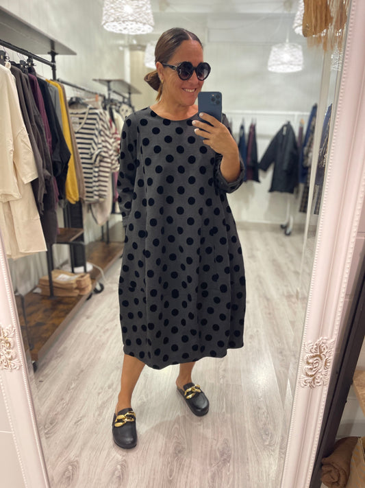 Vestido Topos punto roma gris