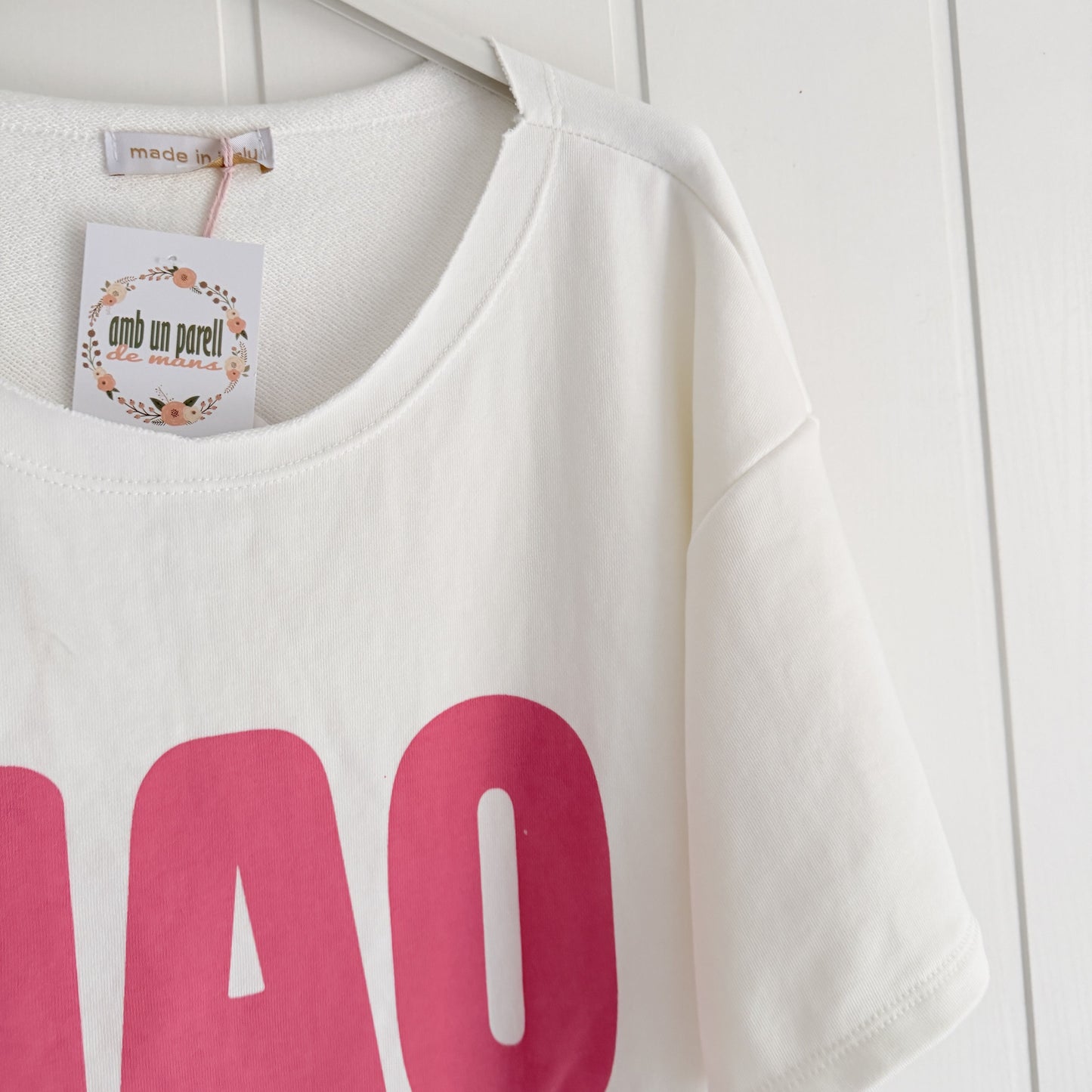 Sudadera Ciao manga corta blanco y rosa