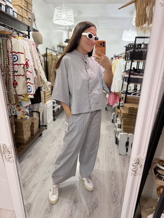 Pantalón Punto Roma balloon gris