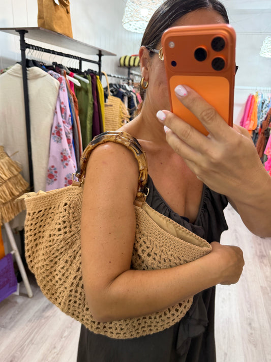 Bolso crochet asa madera