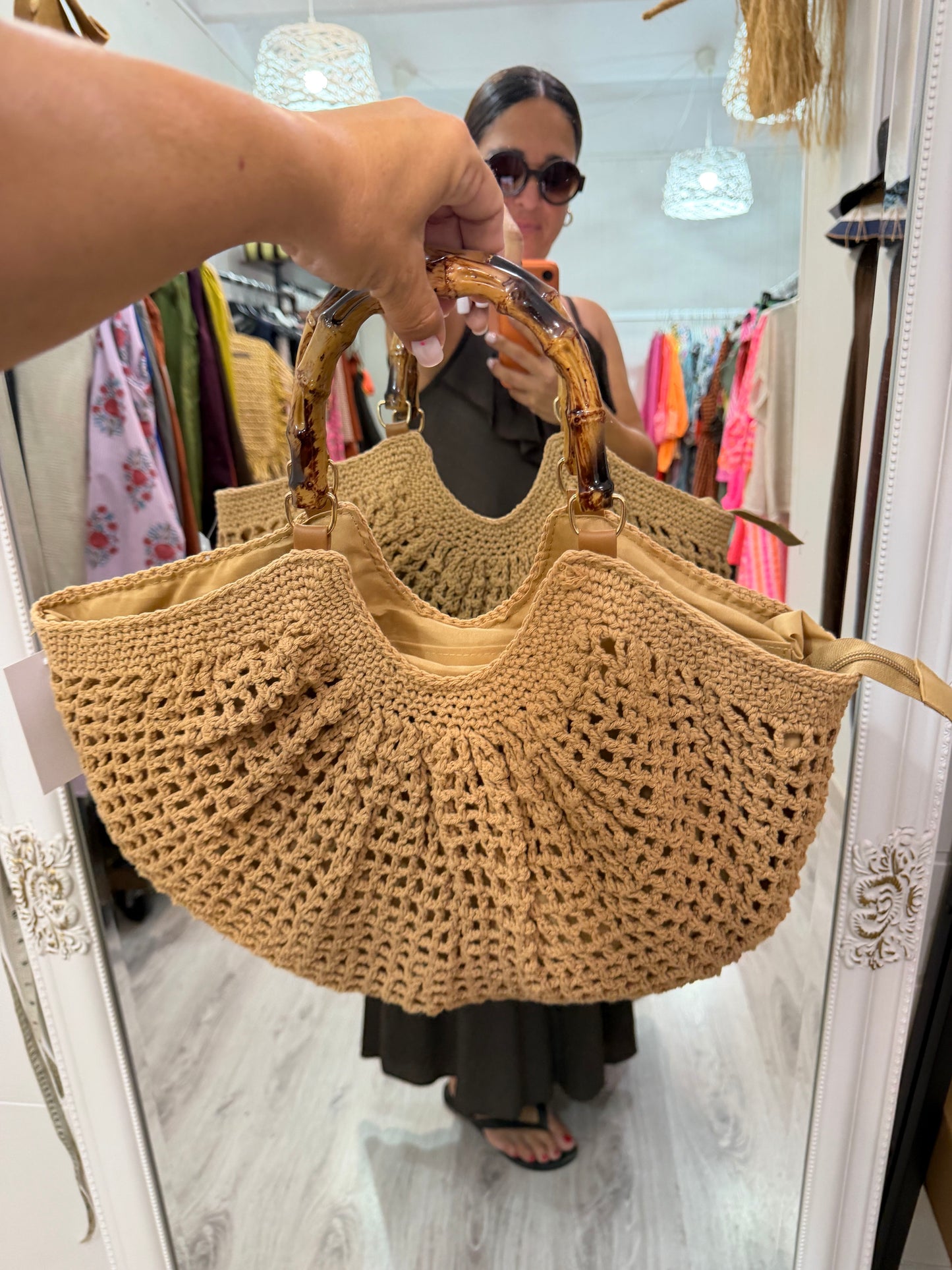 Bolso crochet asa madera