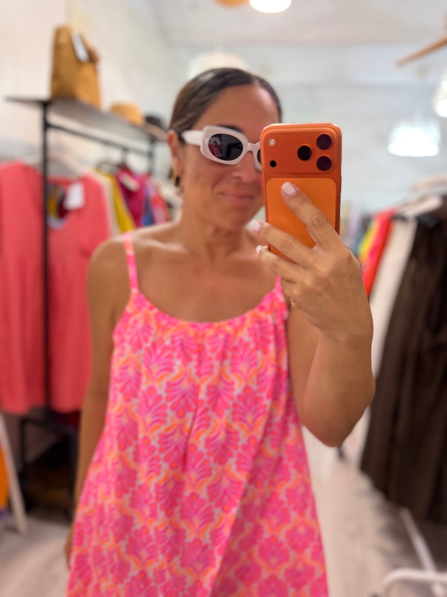 Vestido tirantes Santorini fucsia y naranja