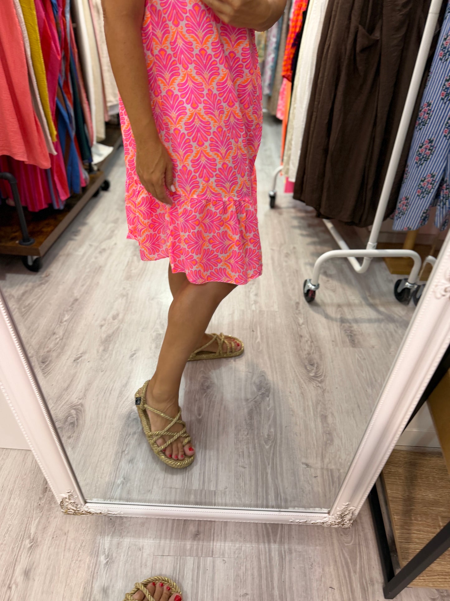 Vestido tirantes Santorini fucsia y naranja