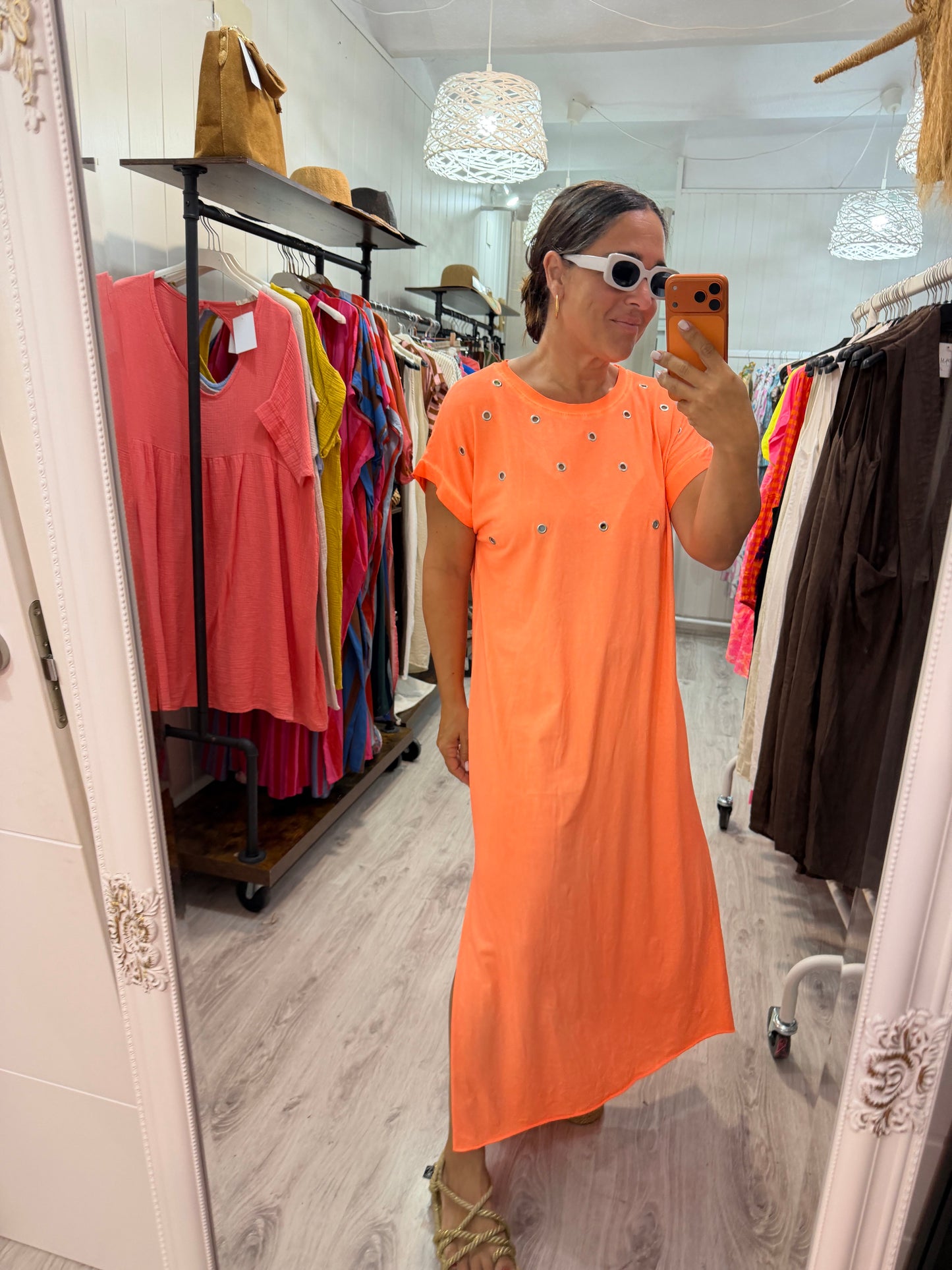 Vestido Tachas Fluor naranja