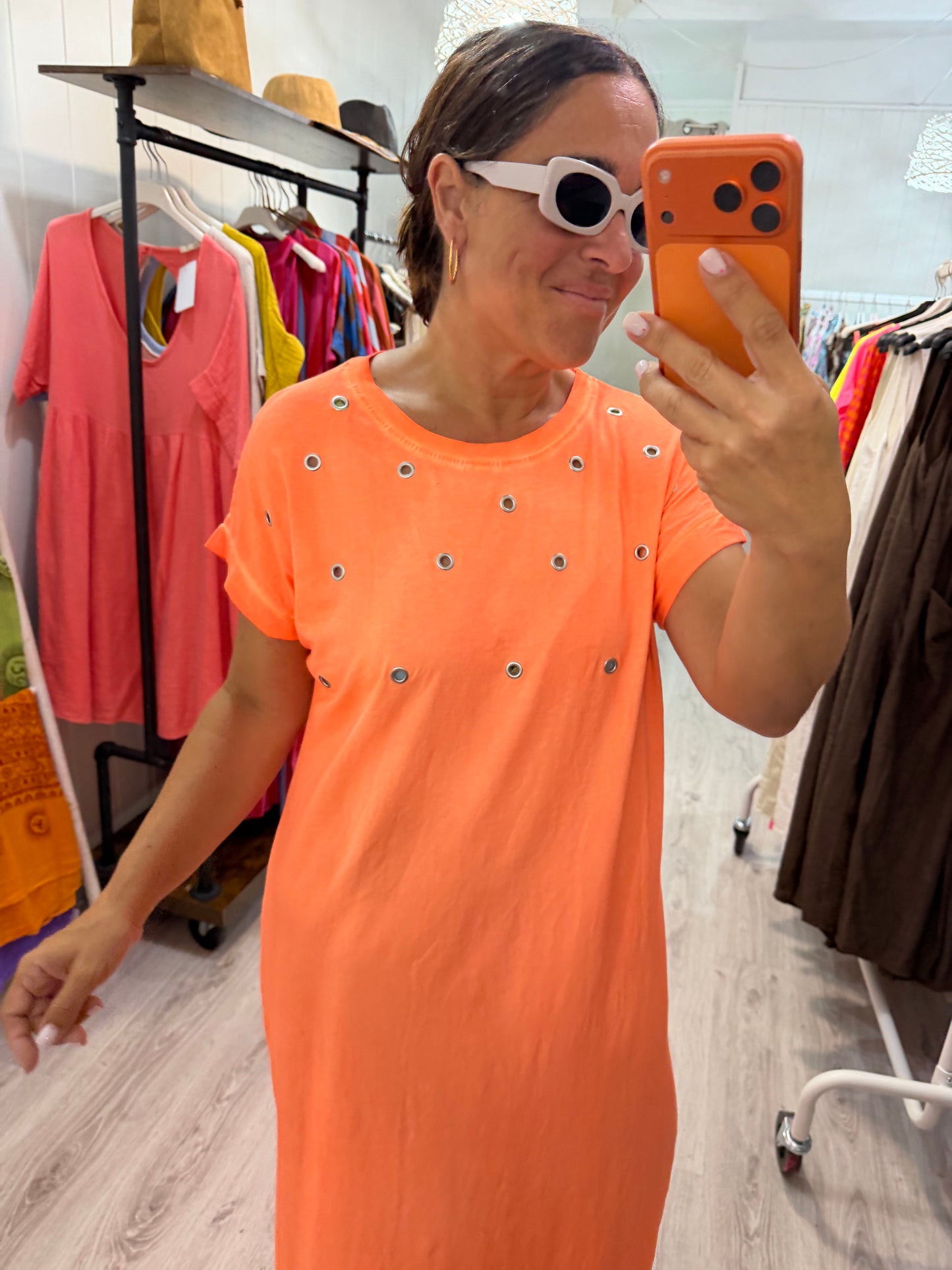 Vestido Tachas Fluor naranja