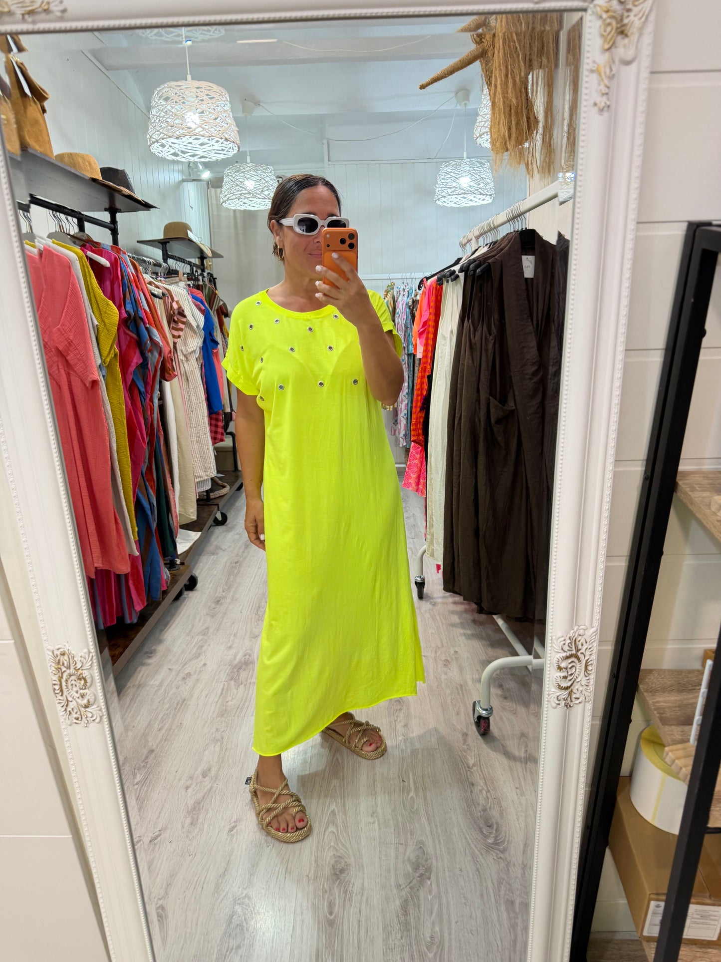 Vestido Tachas Fluor amarillo