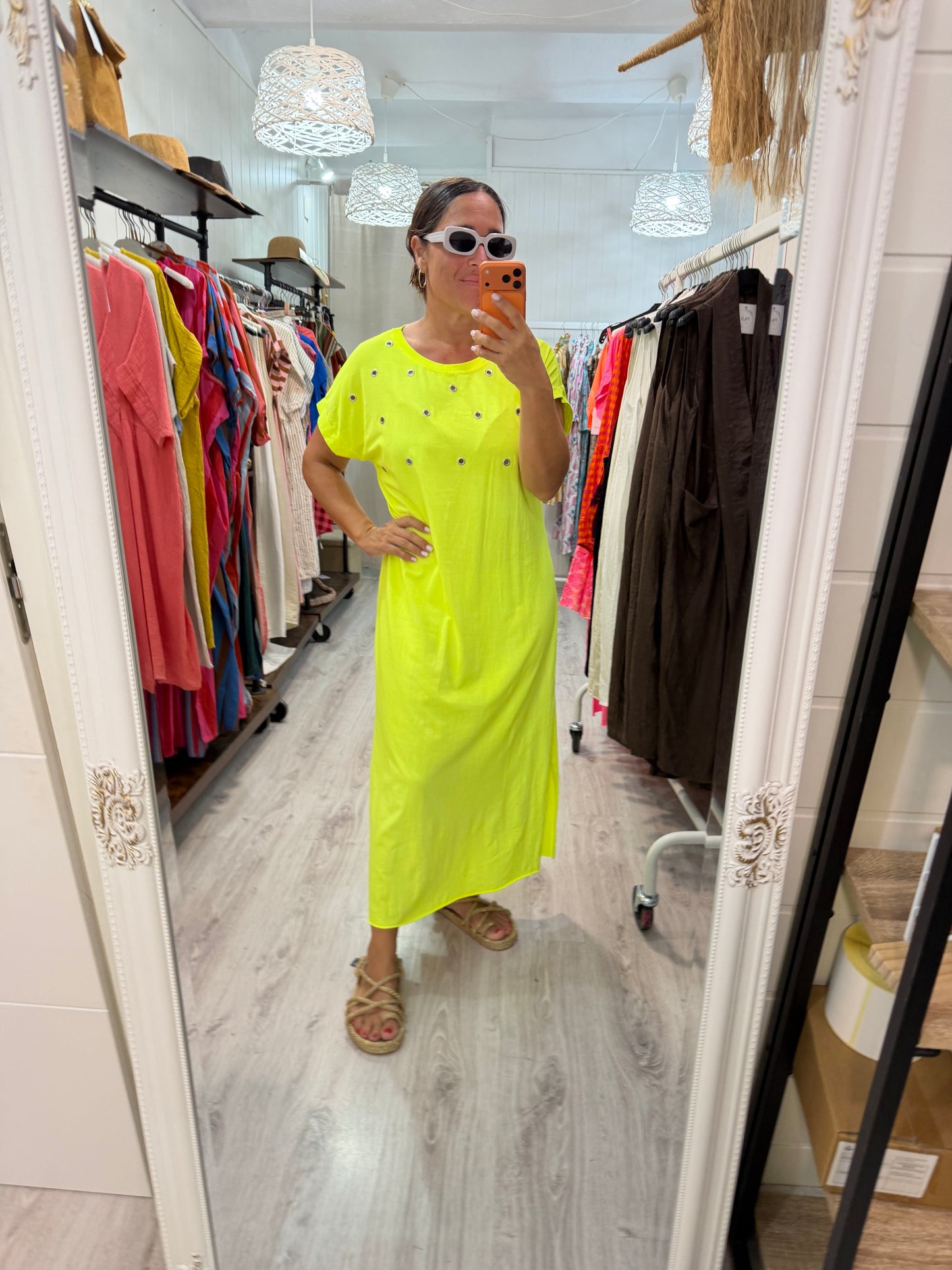 Vestido Tachas Fluor amarillo