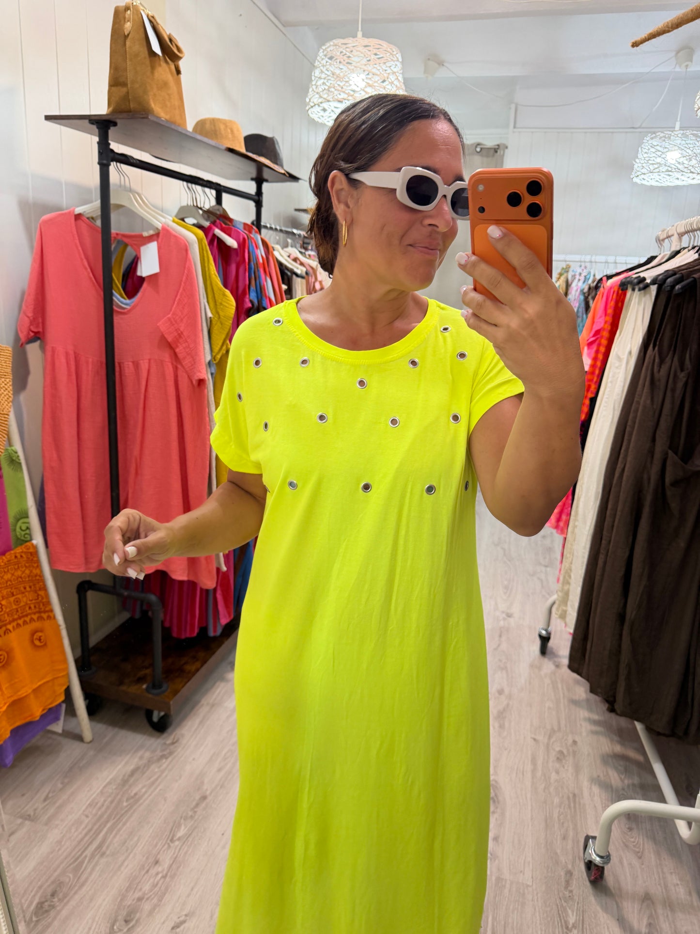 Vestido Tachas Fluor amarillo