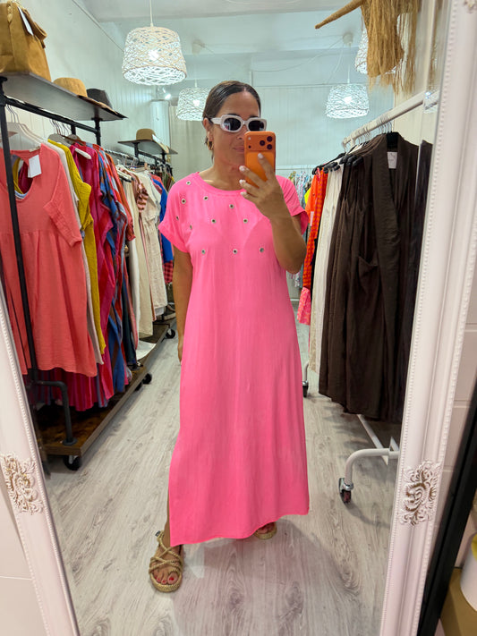 Vestido Tachas Fluor fucsia