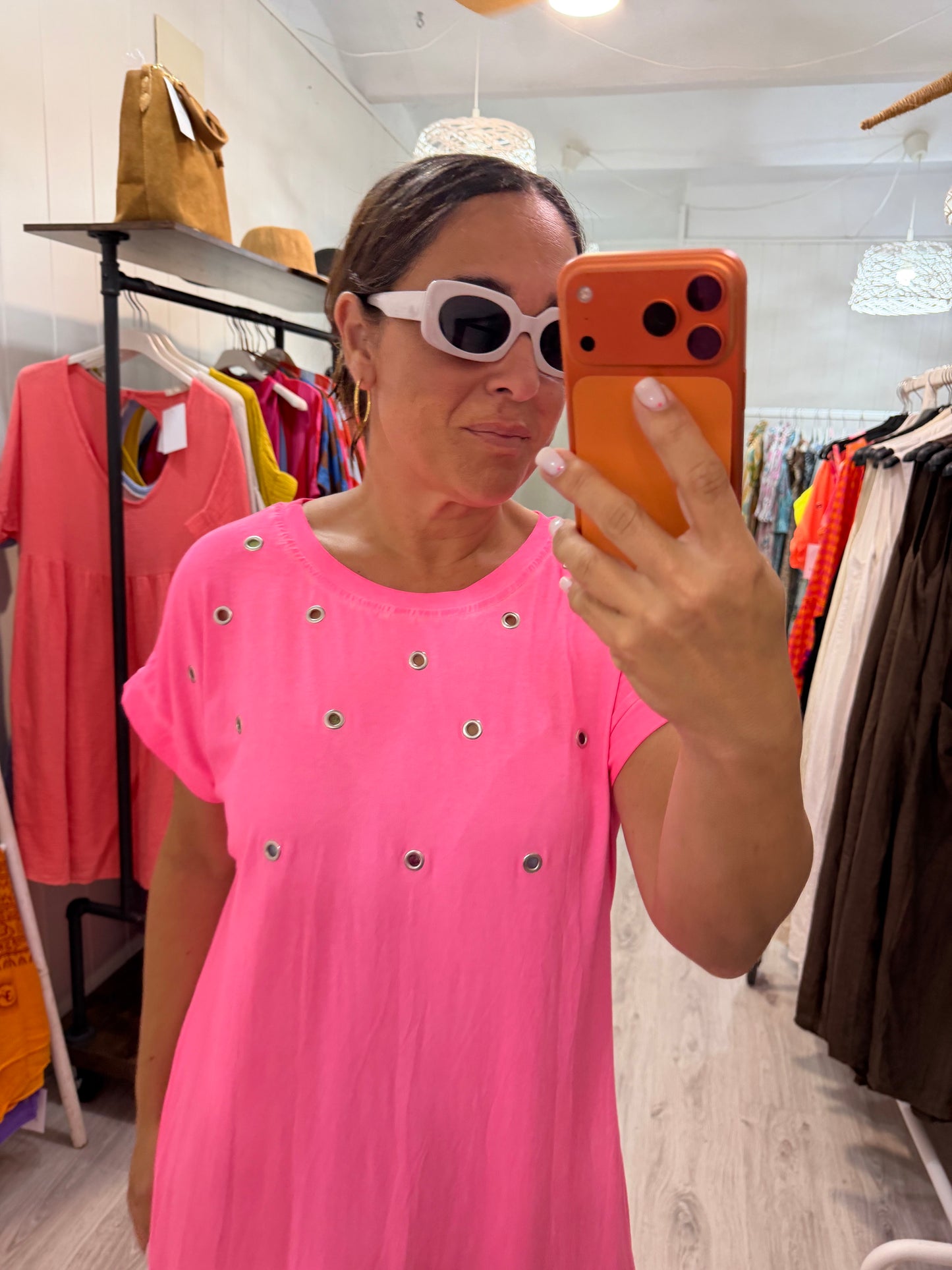 Vestido Tachas Fluor fucsia