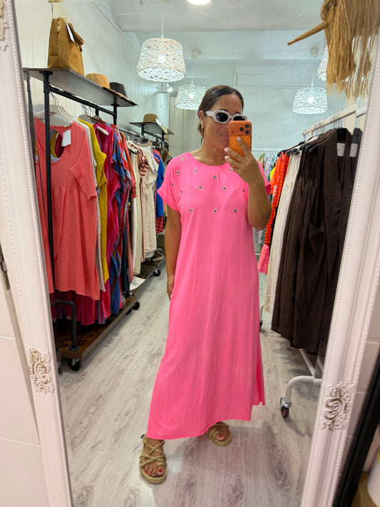 Vestido Tachas Fluor fucsia