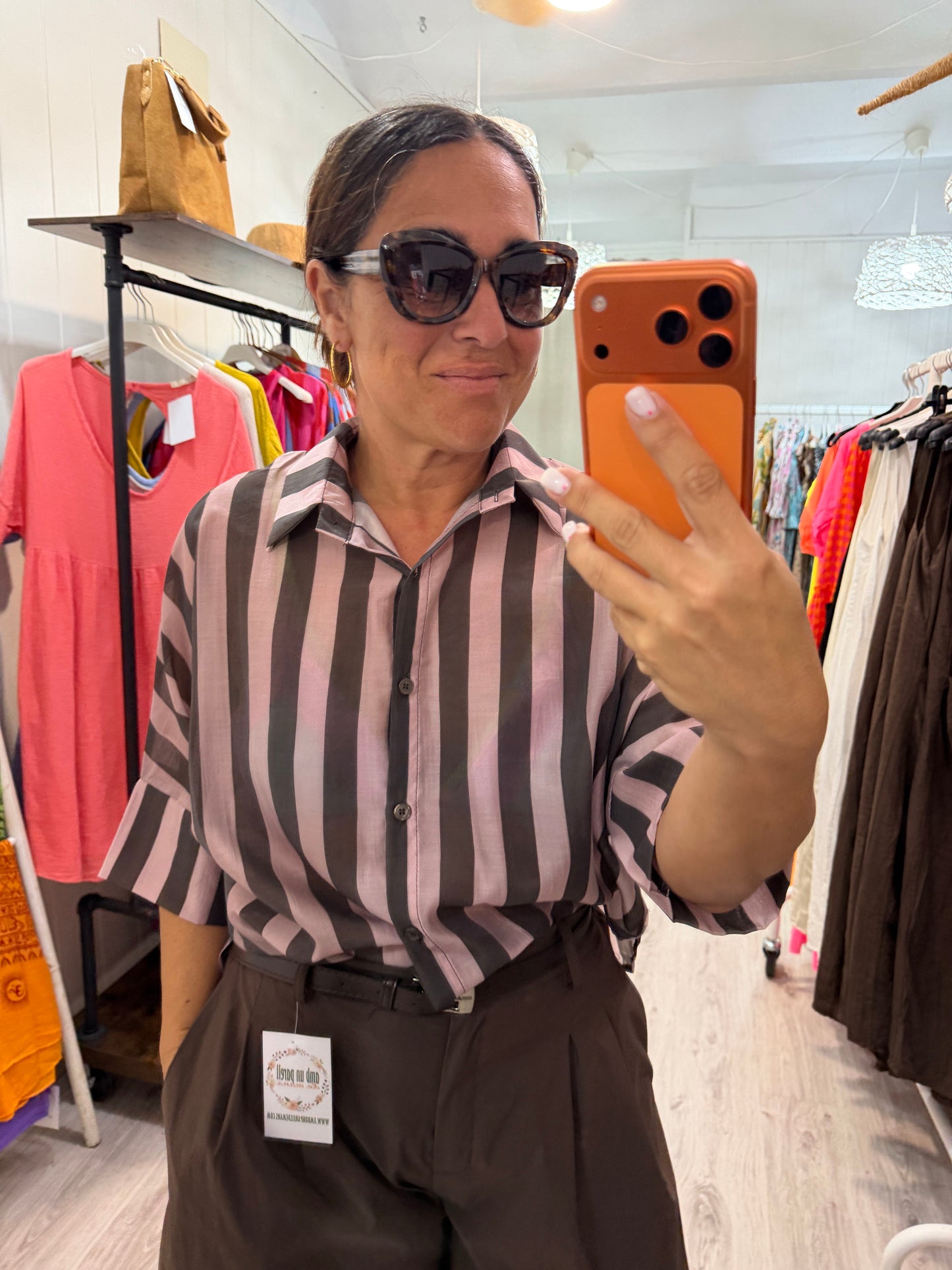 Camisa Barra rosa y chocolate
