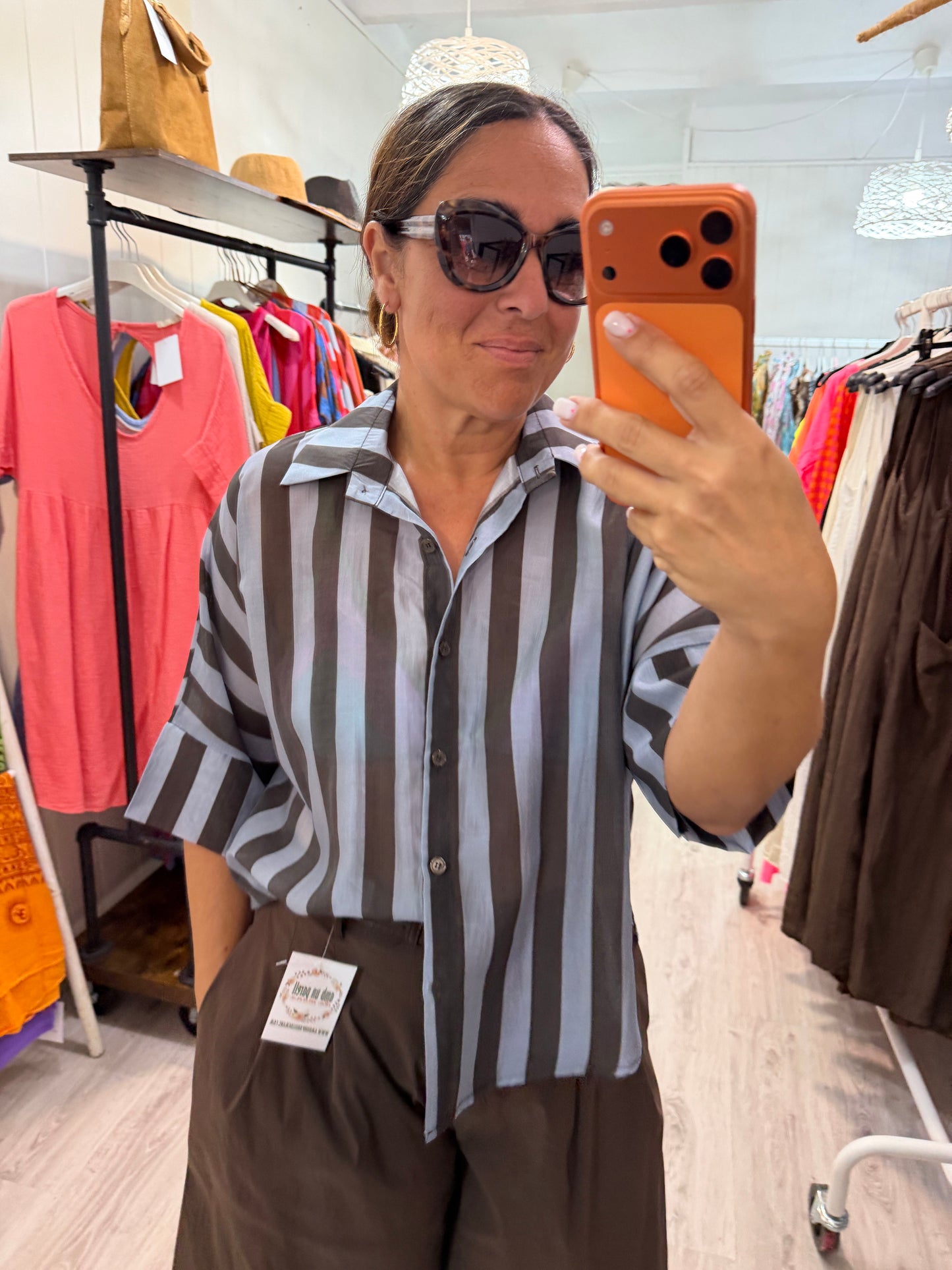 Camisa Barra cielo y chocolate
