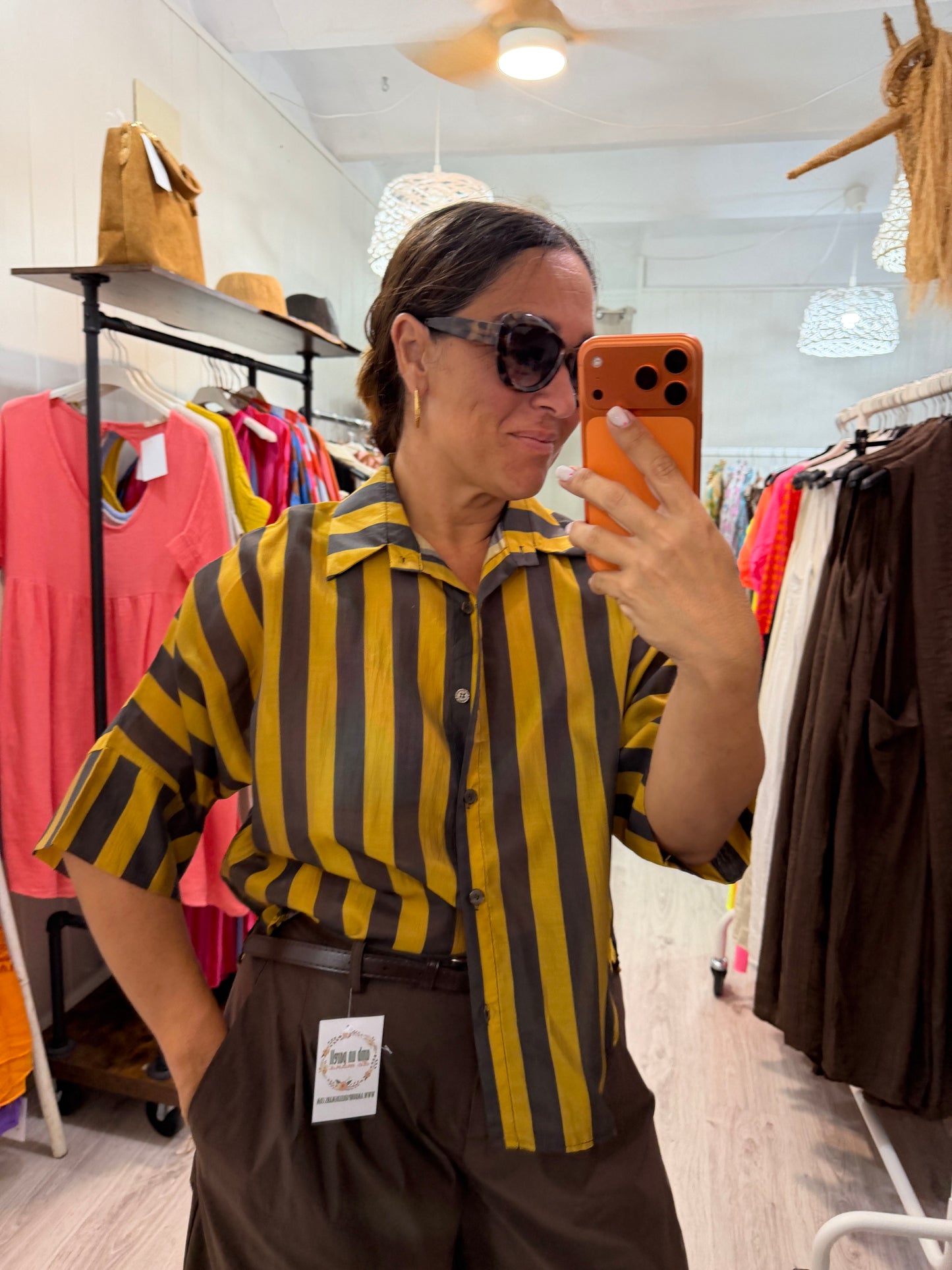 Camisa Barra mostaza y chocolate