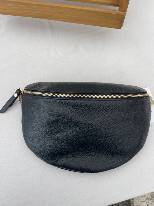 Riñonera bandolera 100% piel negro - GRANDE