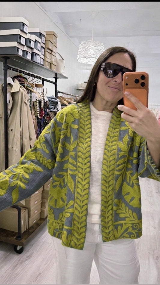 Chaqueta Bombay gris y pistacho