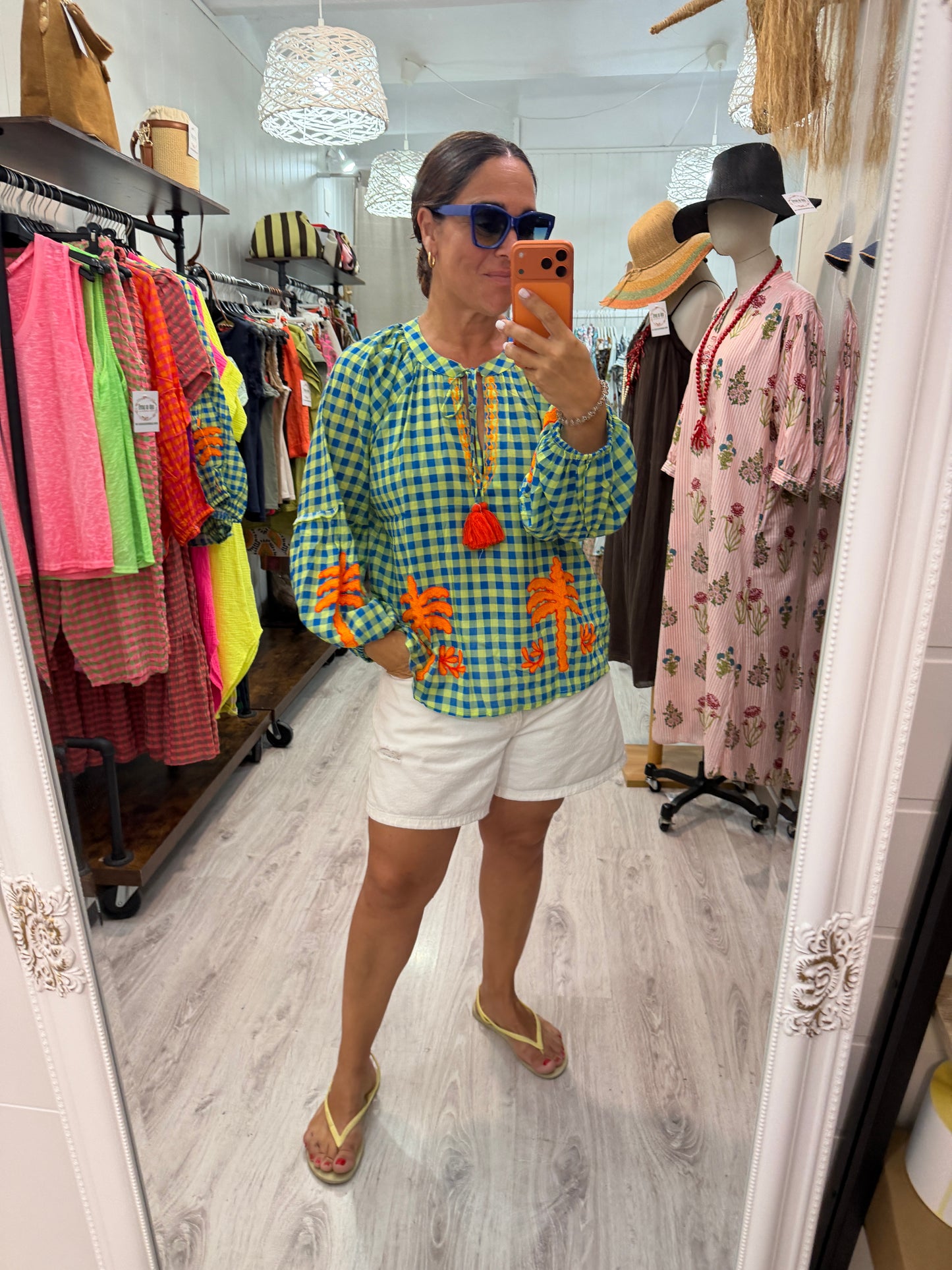 Blusa Jaipur vichy azul y verde