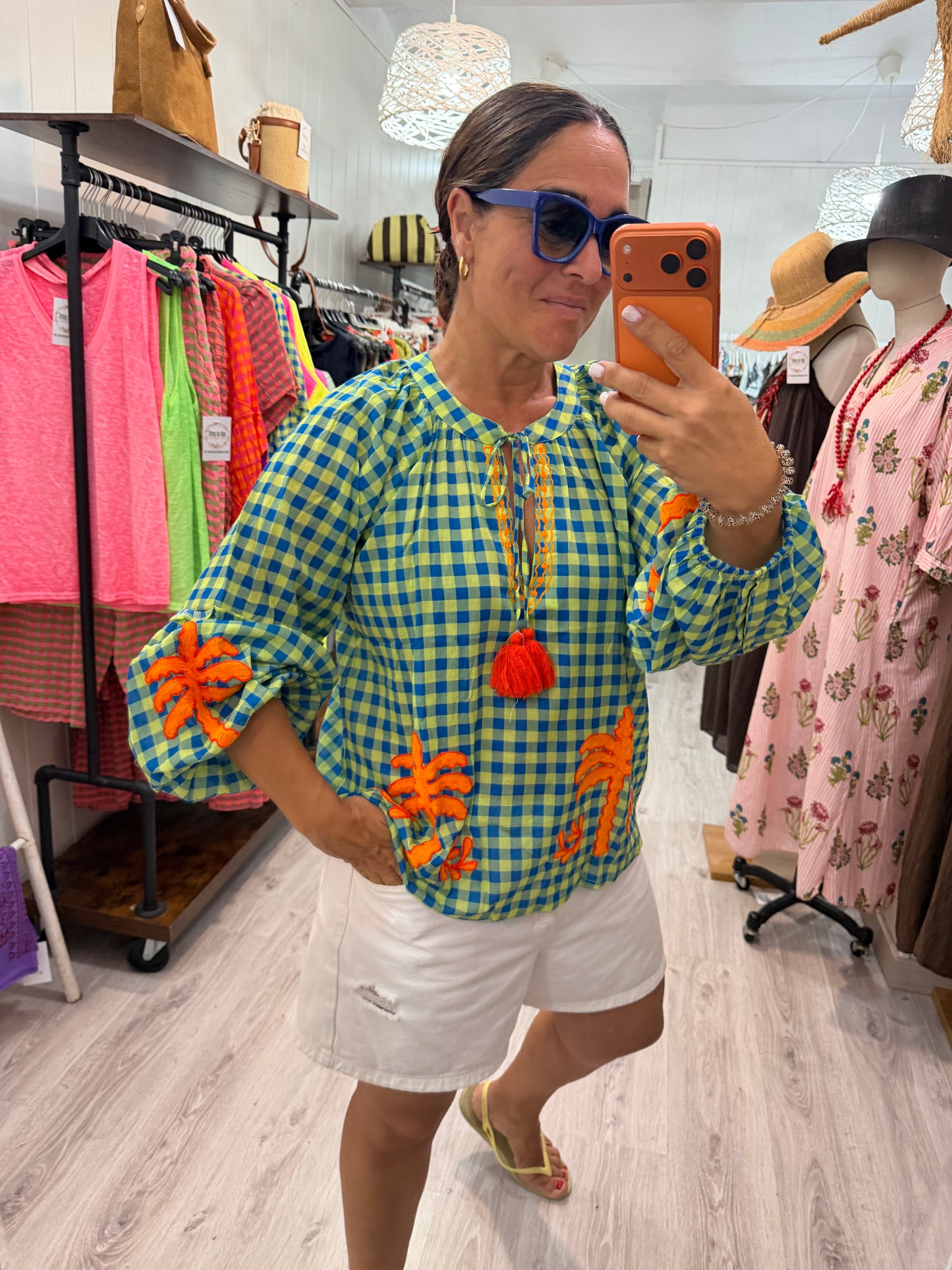 Blusa Jaipur vichy azul y verde