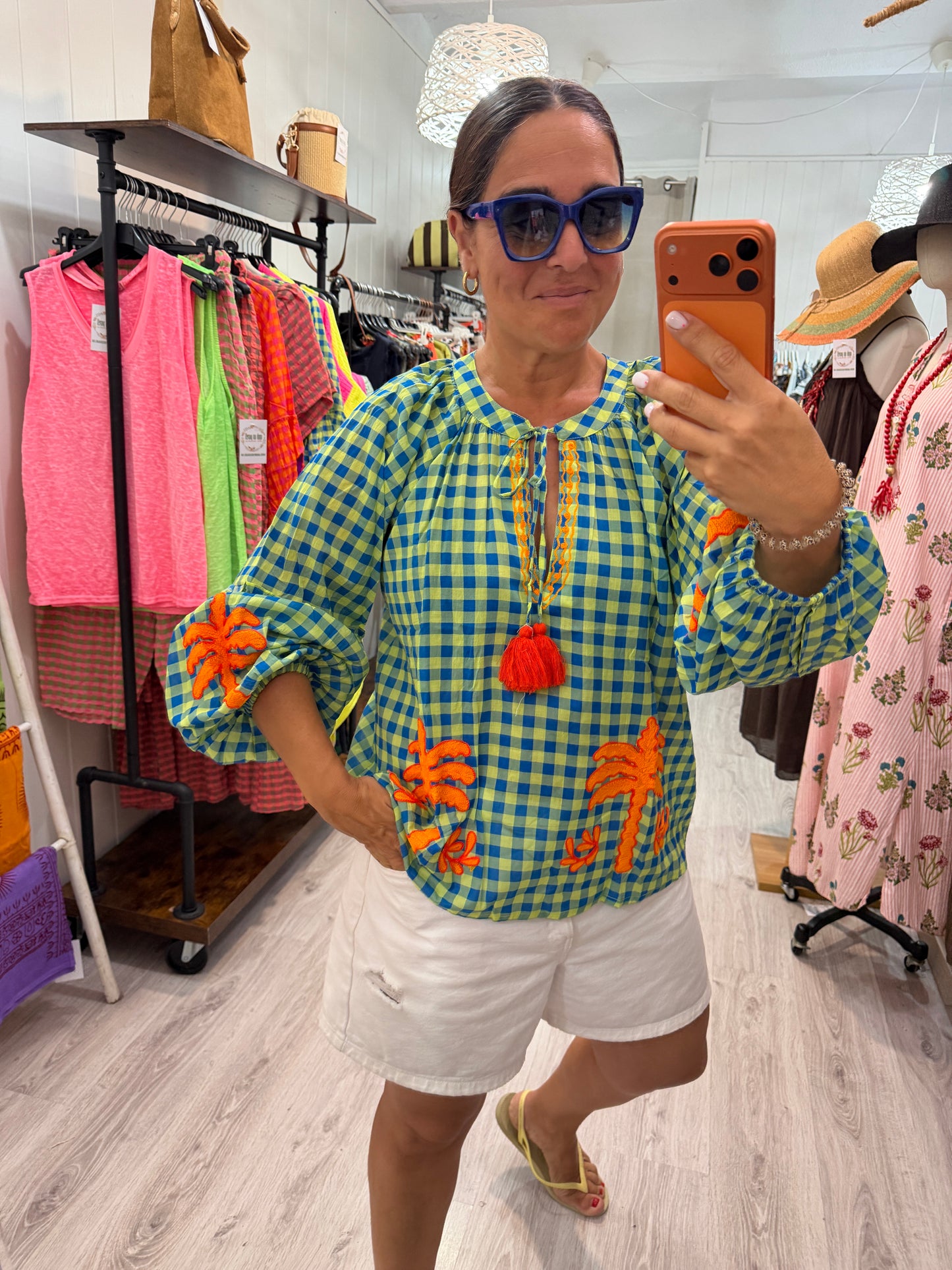 Blusa Jaipur vichy azul y verde
