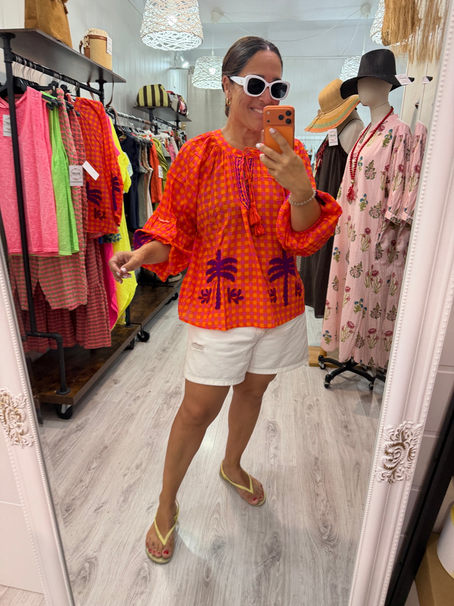 Blusa Jaipur vichy naranja y lila
