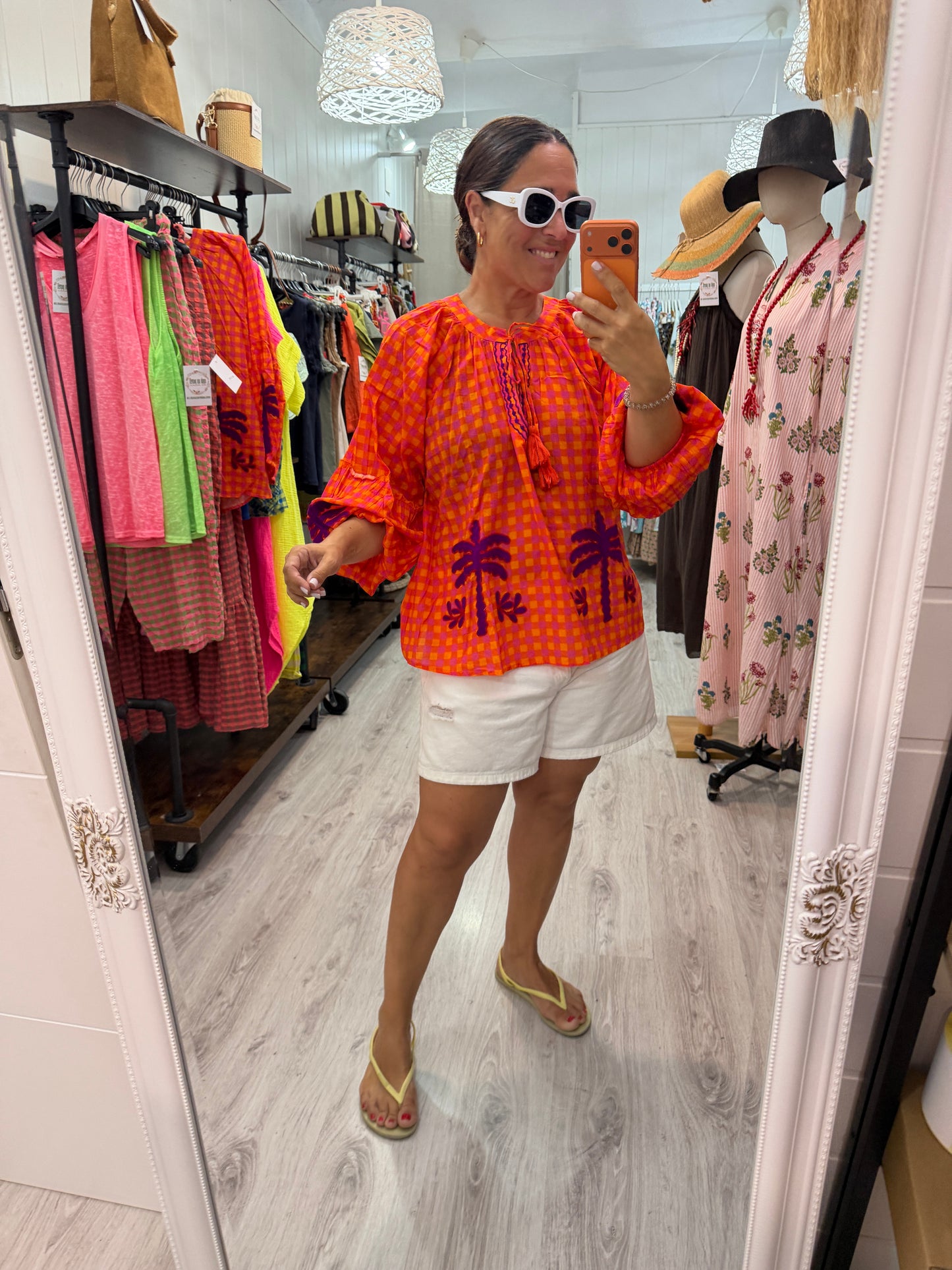 Blusa Jaipur vichy naranja y lila
