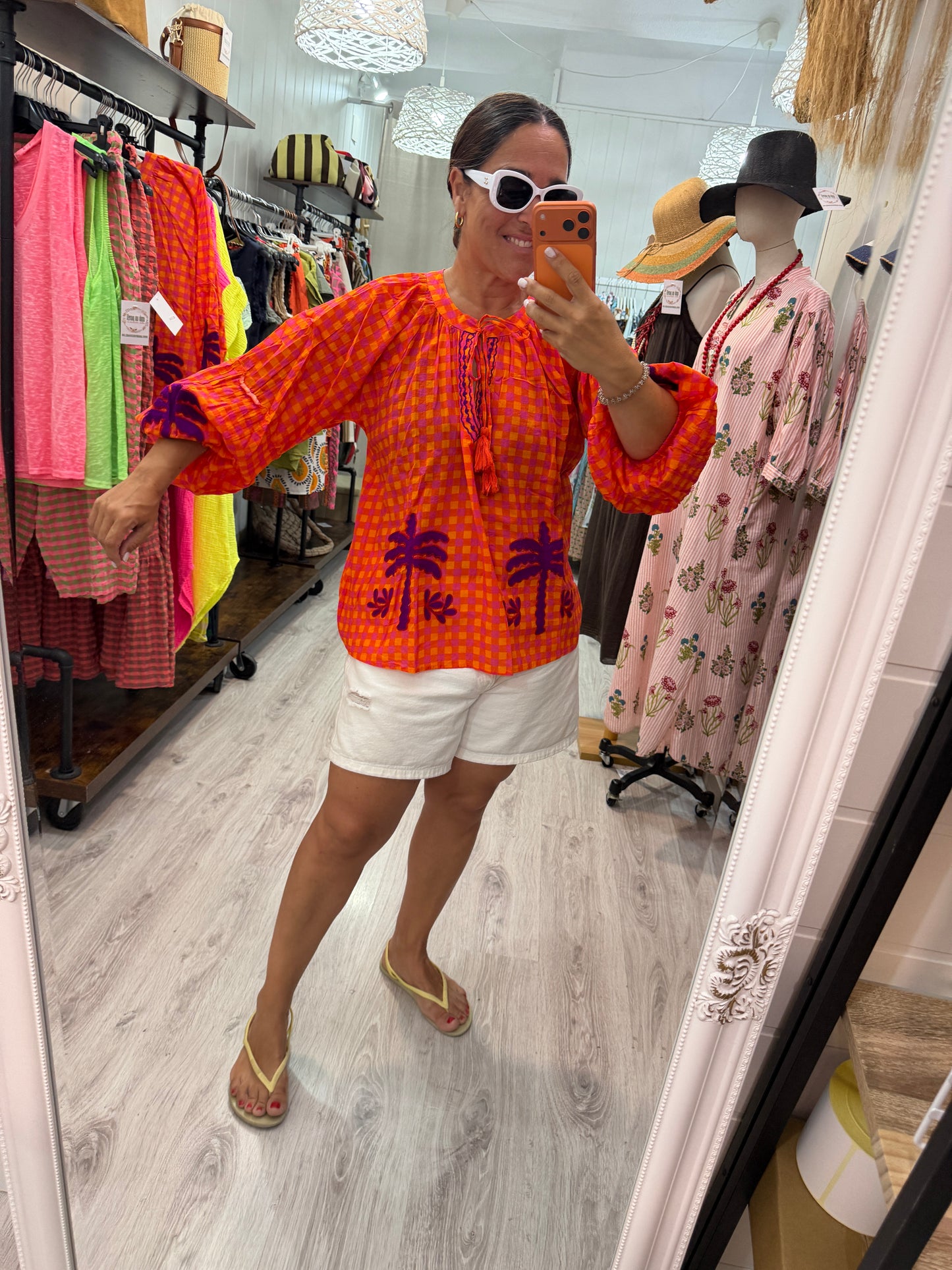 Blusa Jaipur vichy naranja y lila