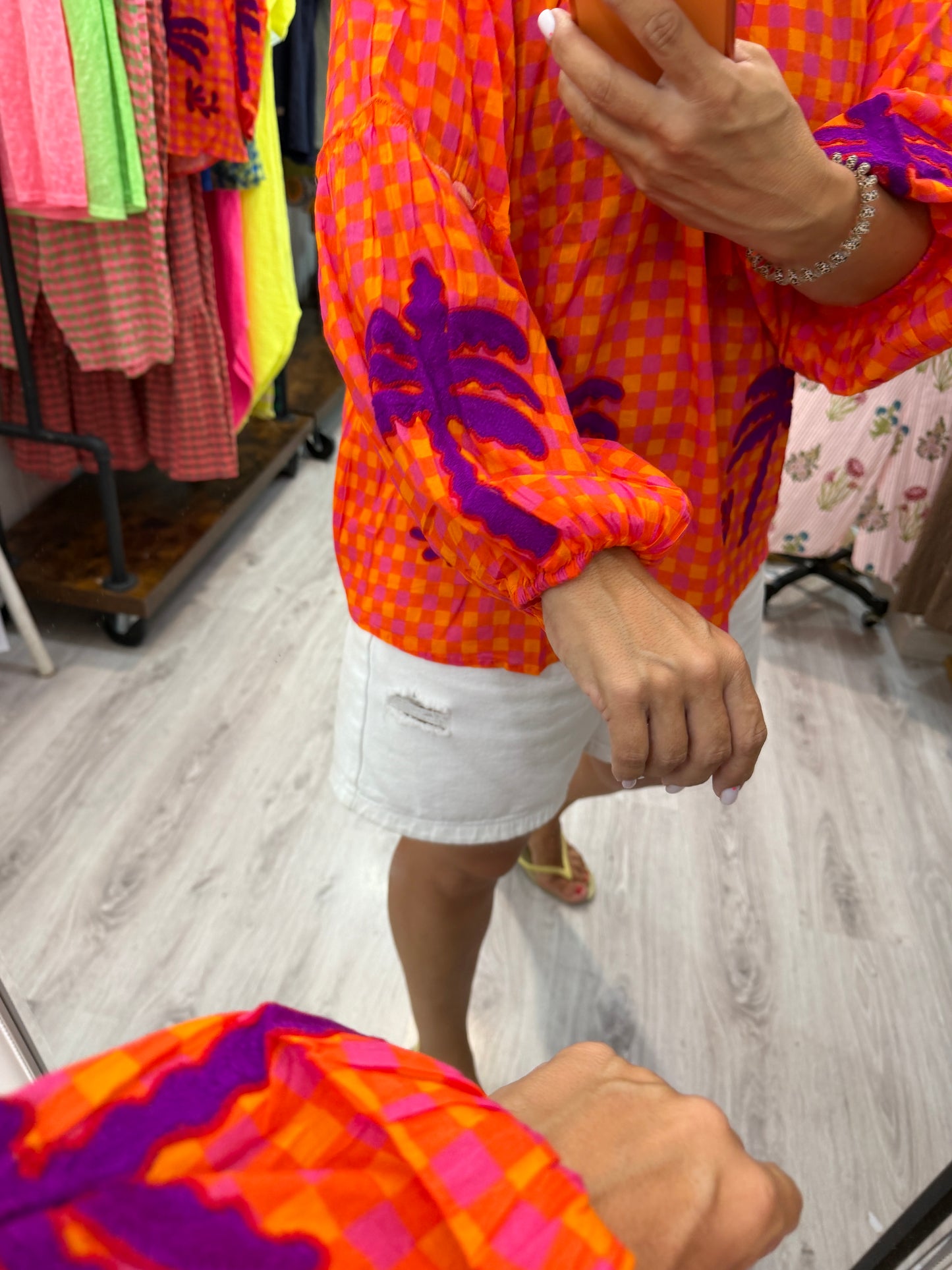 Blusa Jaipur vichy naranja y lila