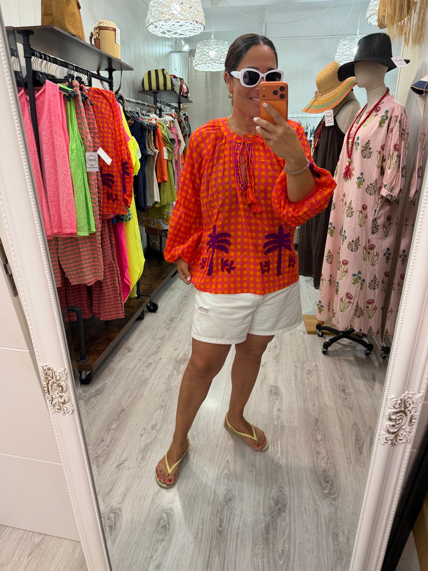 Blusa Jaipur vichy naranja y lila