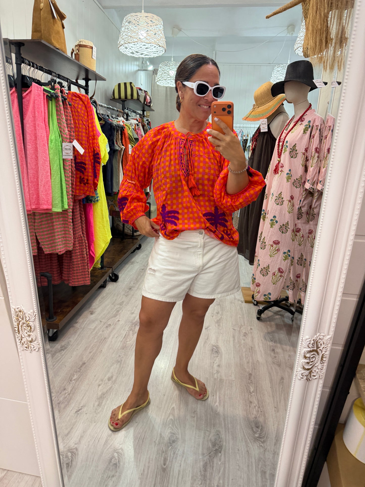 Blusa Jaipur vichy naranja y lila