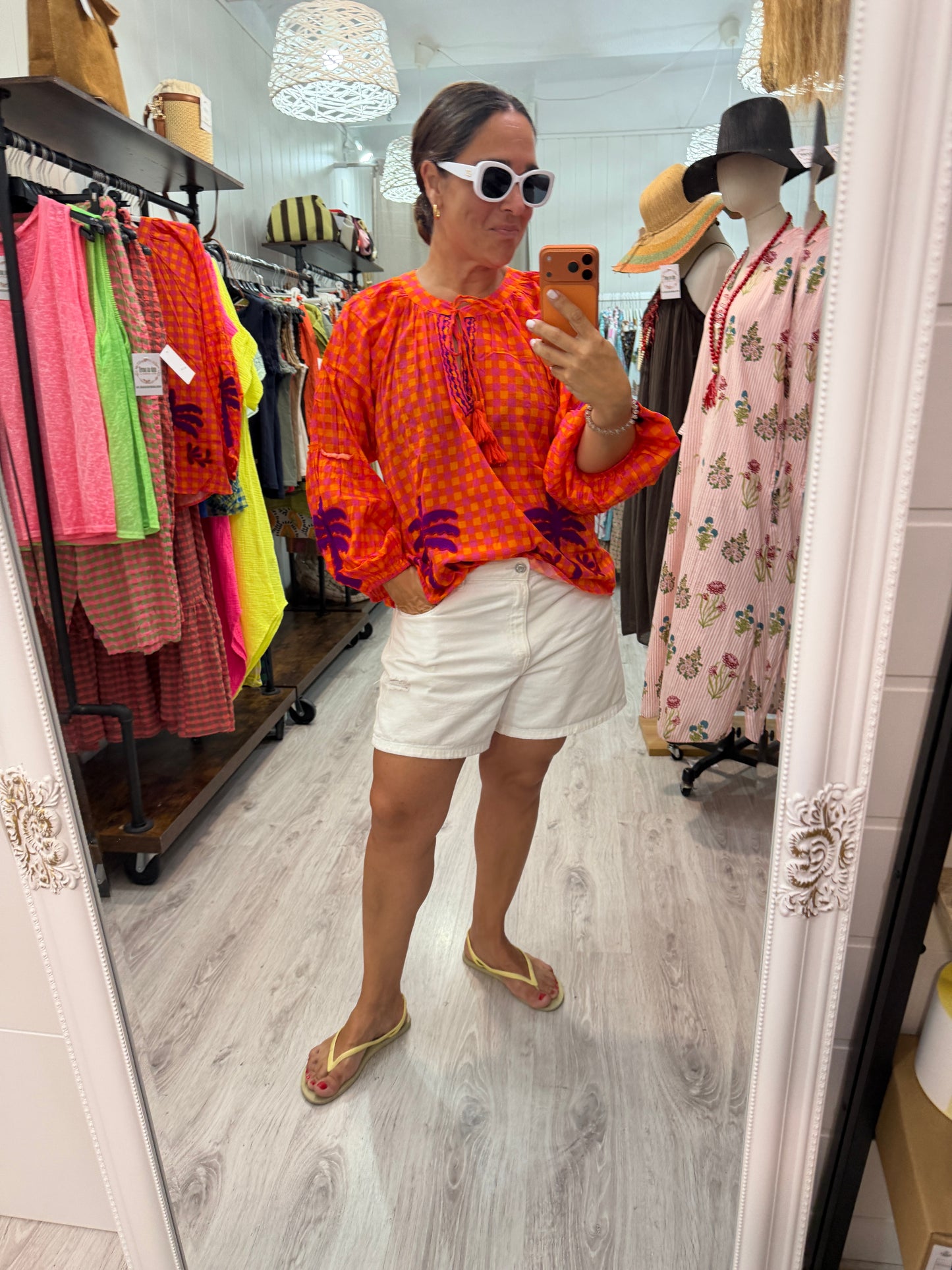 Blusa Jaipur vichy naranja y lila