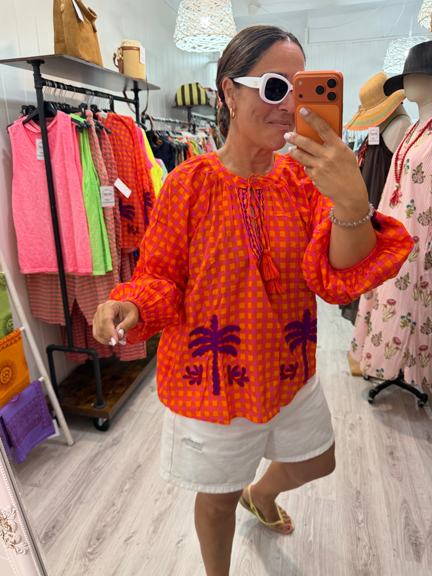 Blusa Jaipur vichy naranja y lila