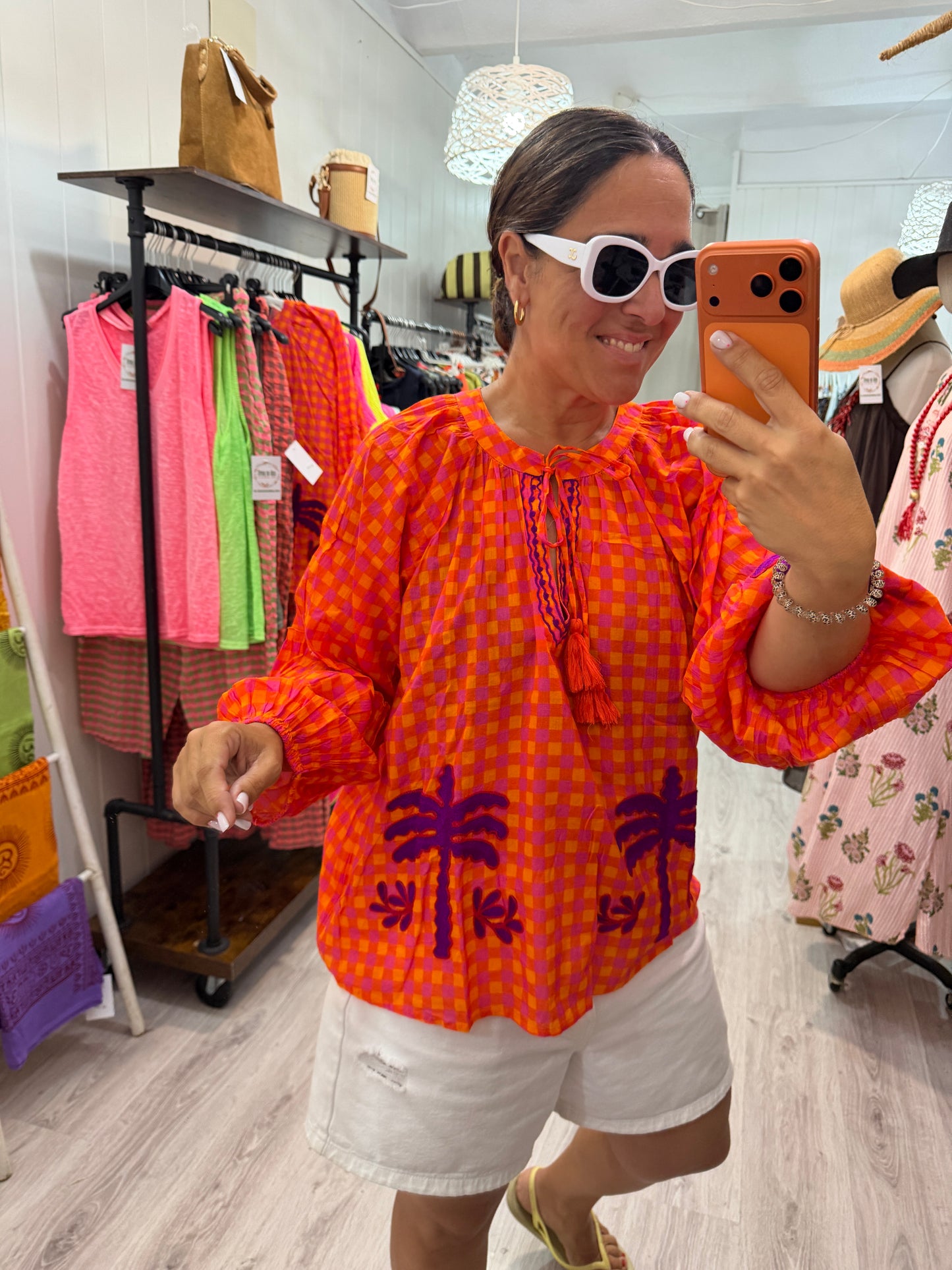 Blusa Jaipur vichy naranja y lila