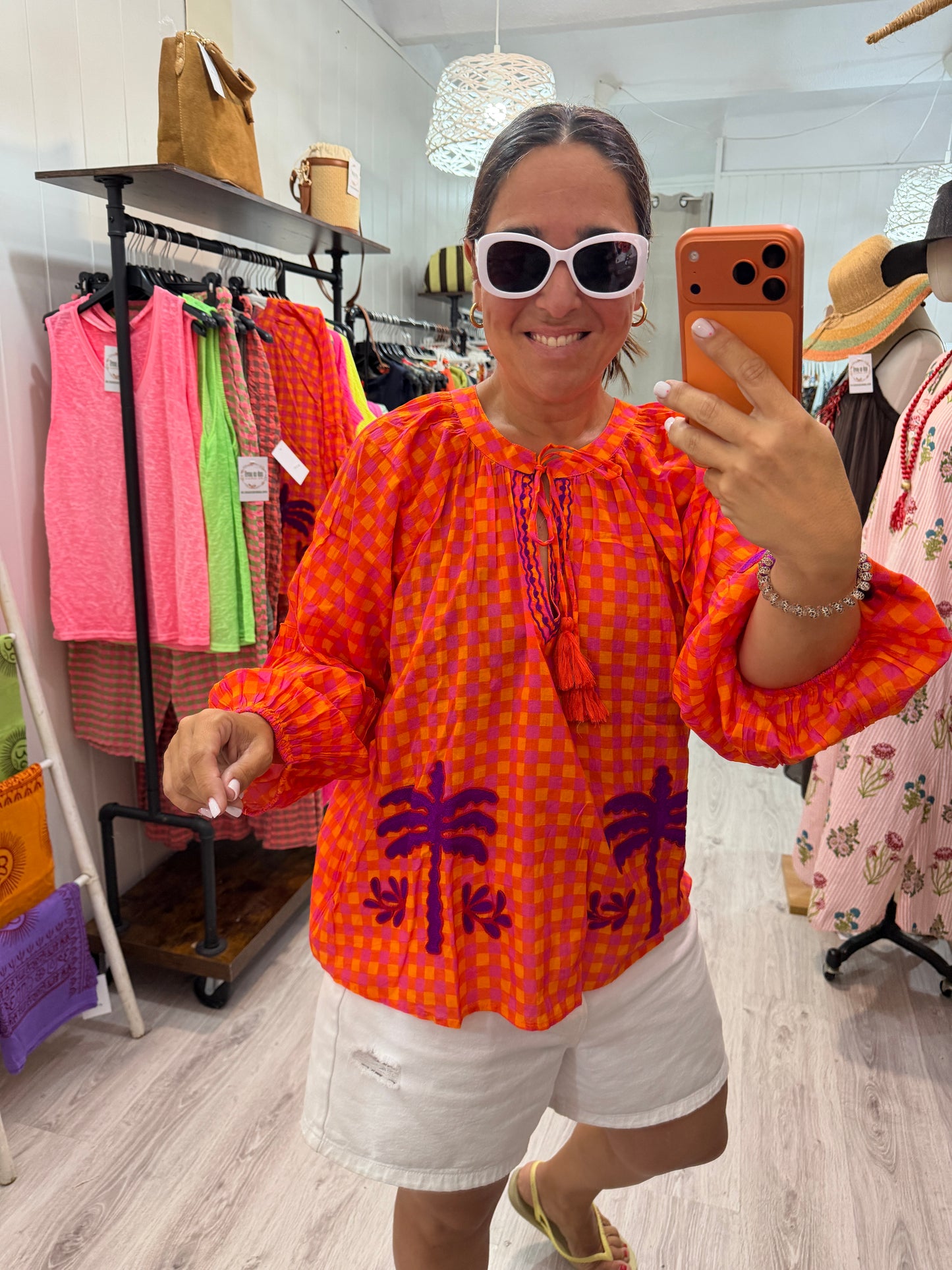 Blusa Jaipur vichy naranja y lila