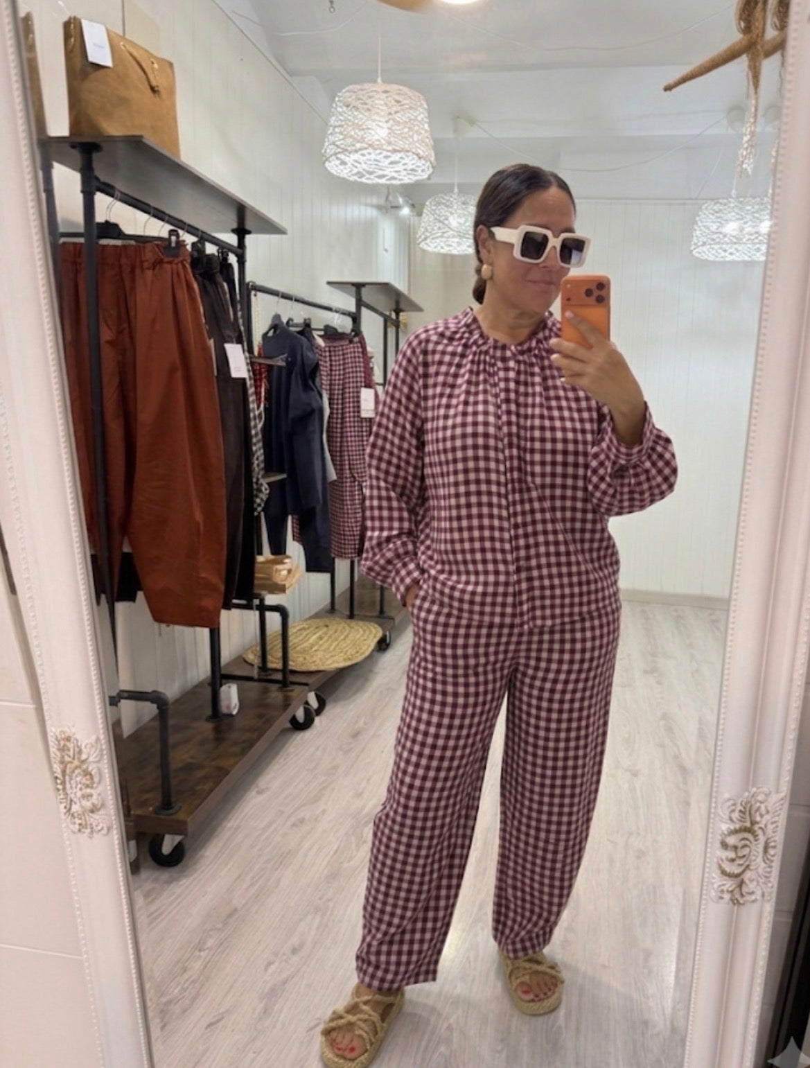Pantalón Vichy Sena burdeos y rosa