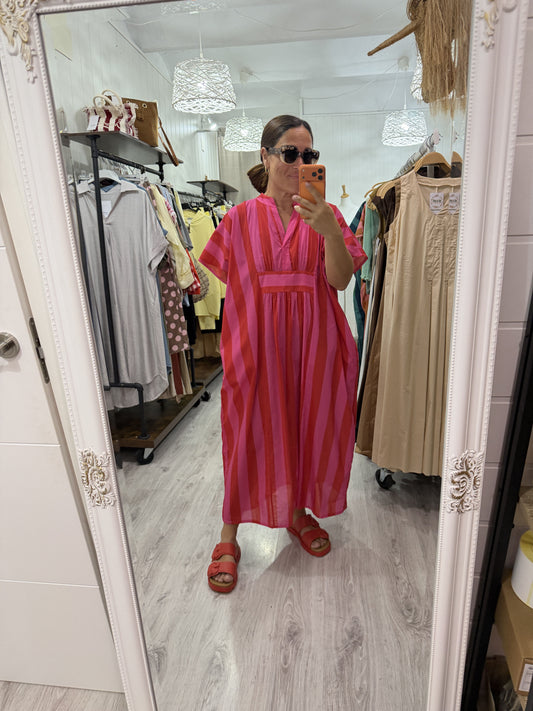 Kaftan oversize Toscana rojo y fucsia