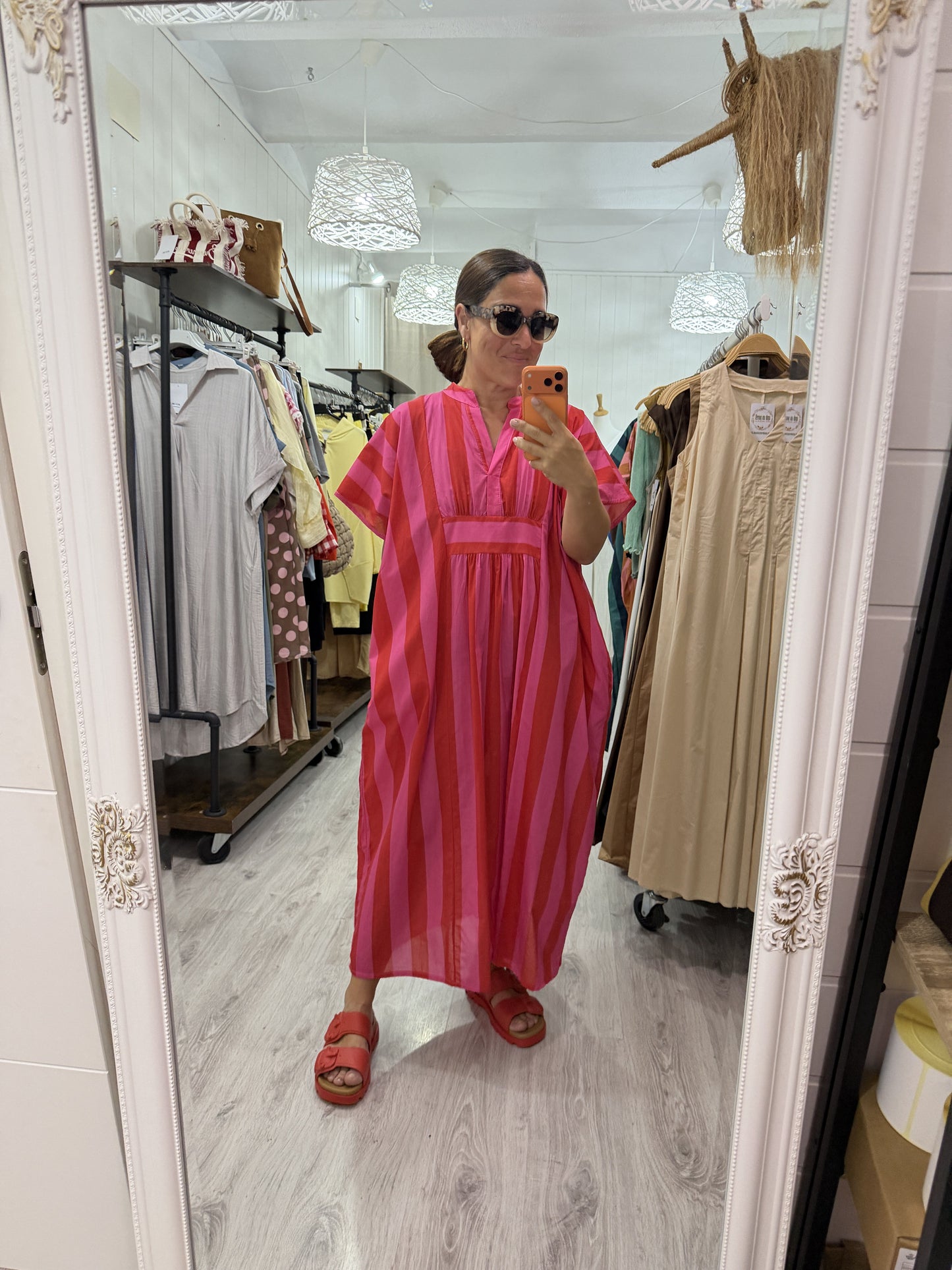 Kaftan oversize Toscana rojo y fucsia