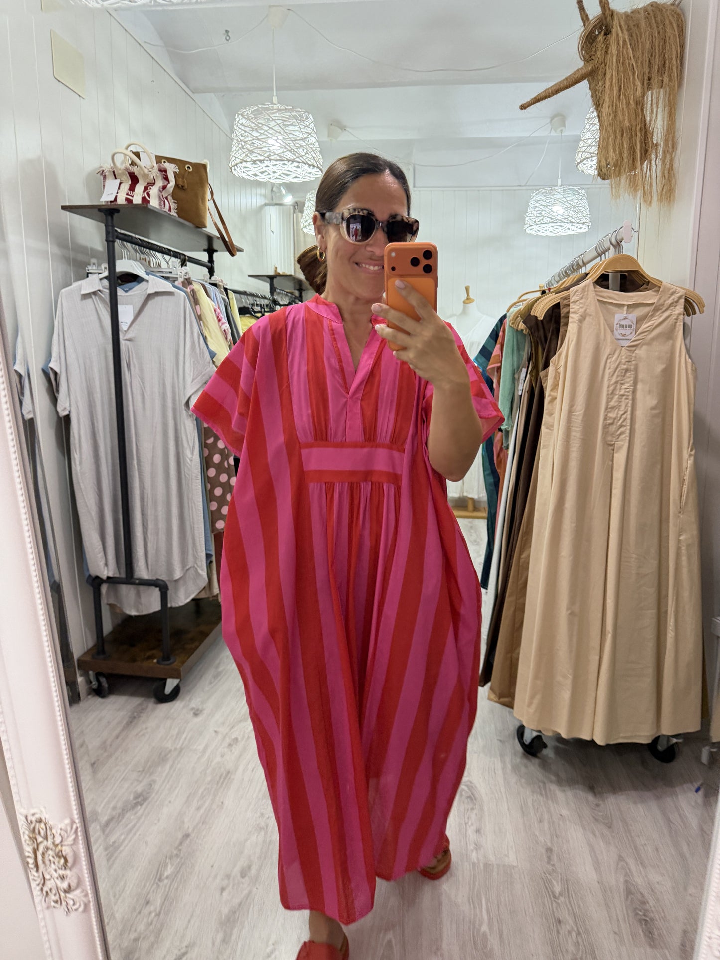 Kaftan oversize Toscana rojo y fucsia