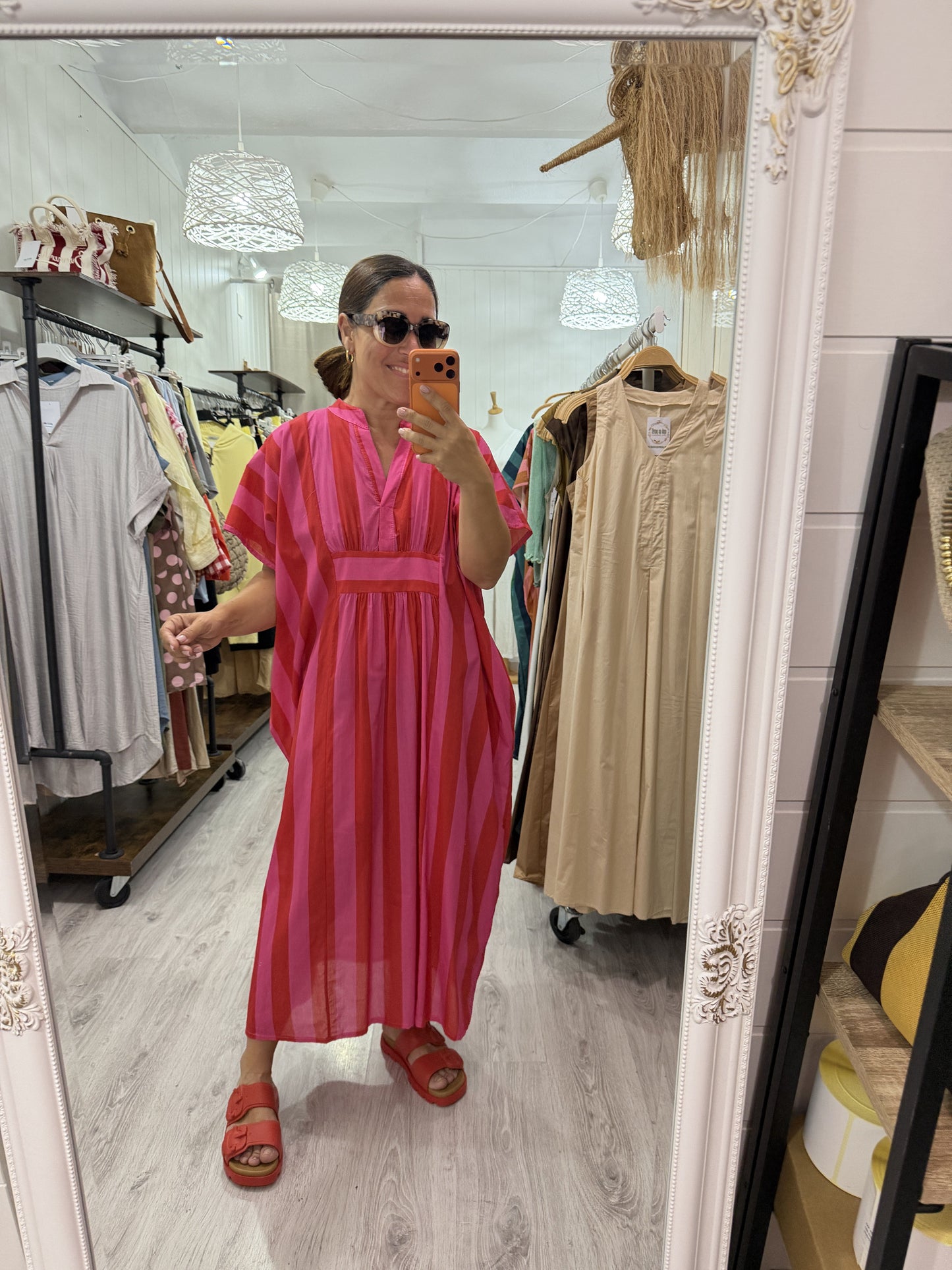 Kaftan oversize Toscana rojo y fucsia