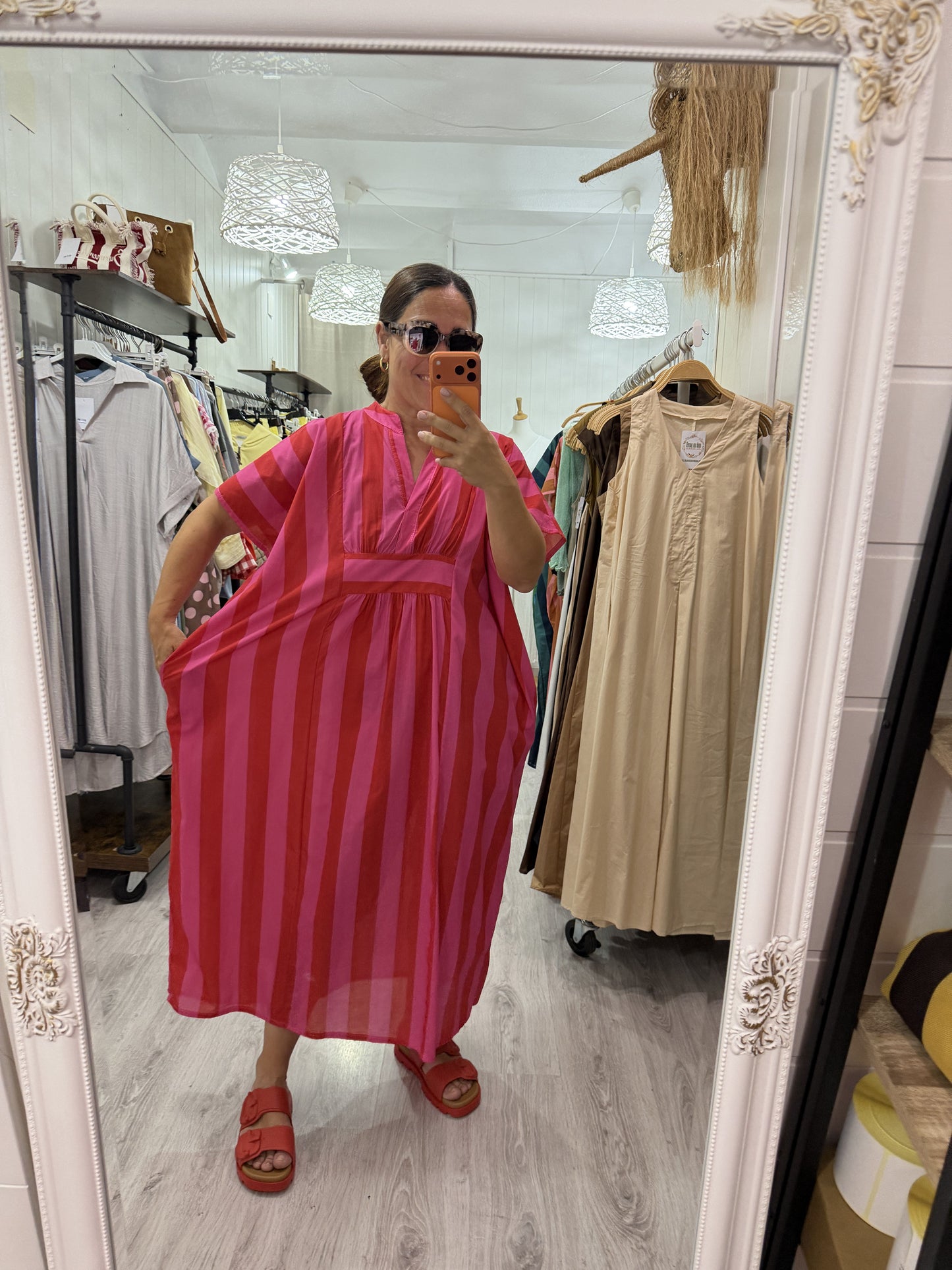 Kaftan oversize Toscana rojo y fucsia