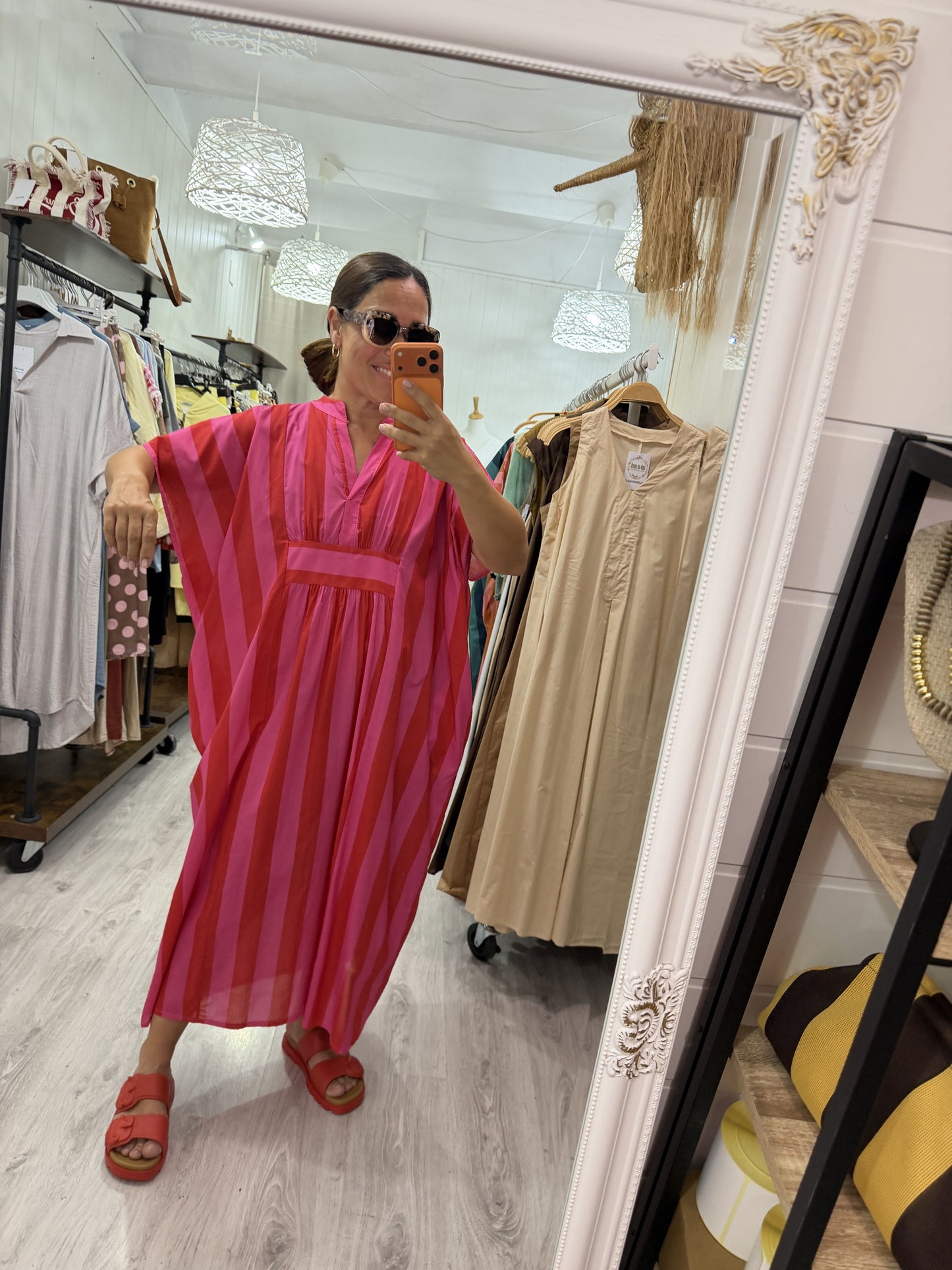 Kaftan oversize Toscana rojo y fucsia