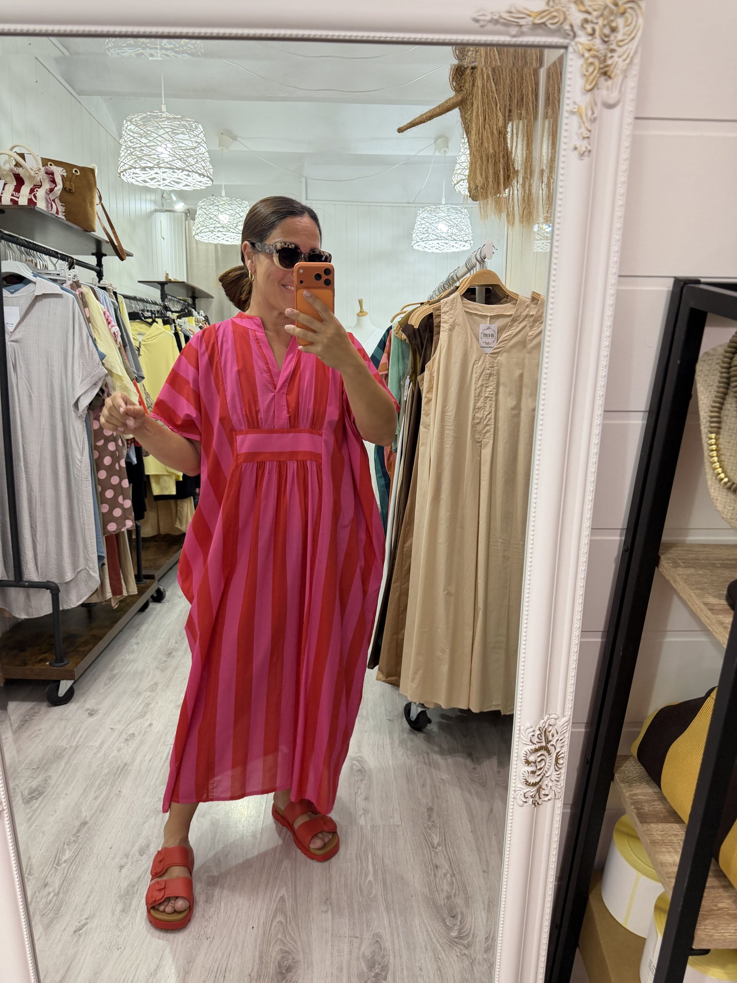 Kaftan oversize Toscana rojo y fucsia