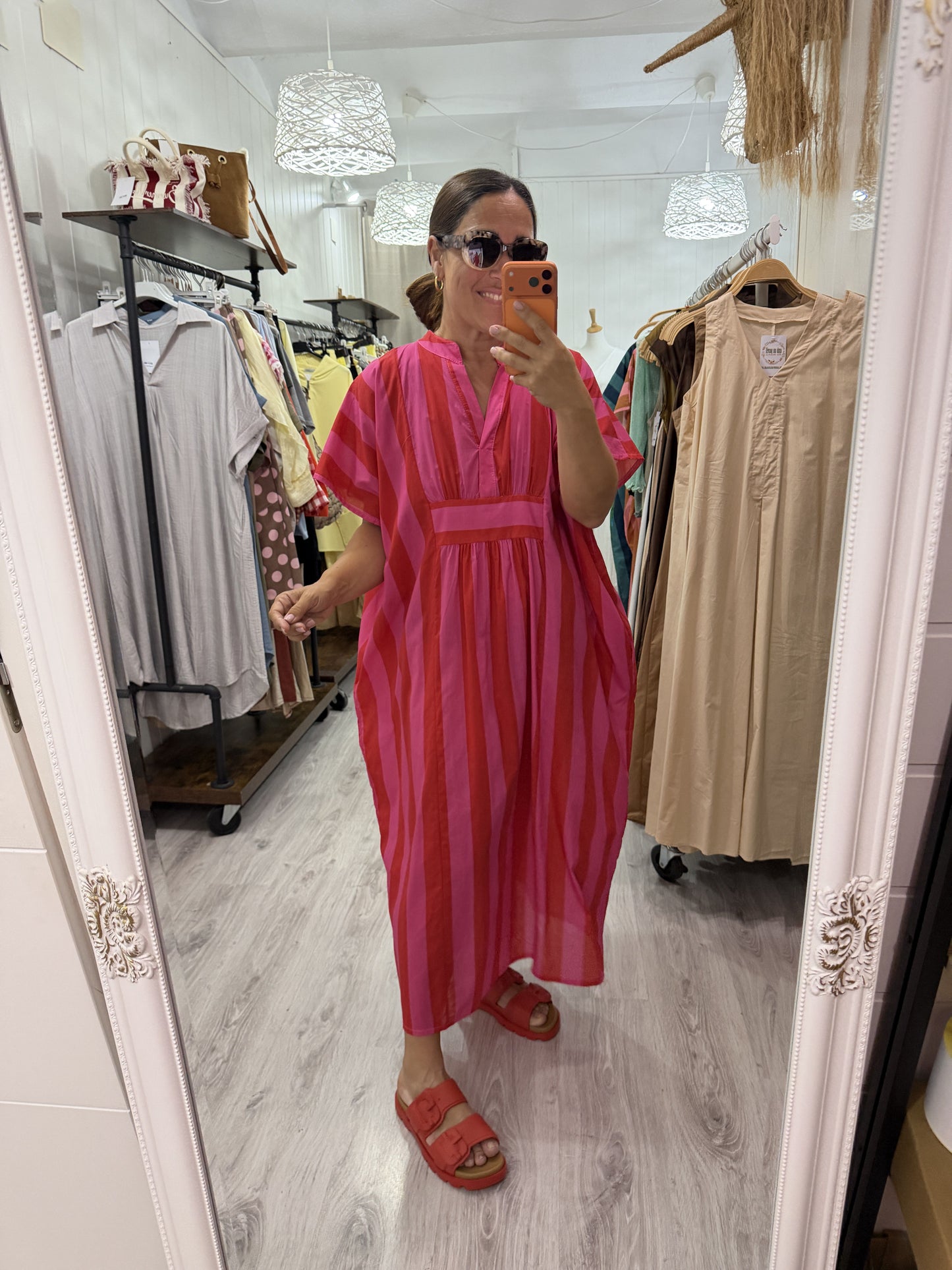 Kaftan oversize Toscana rojo y fucsia