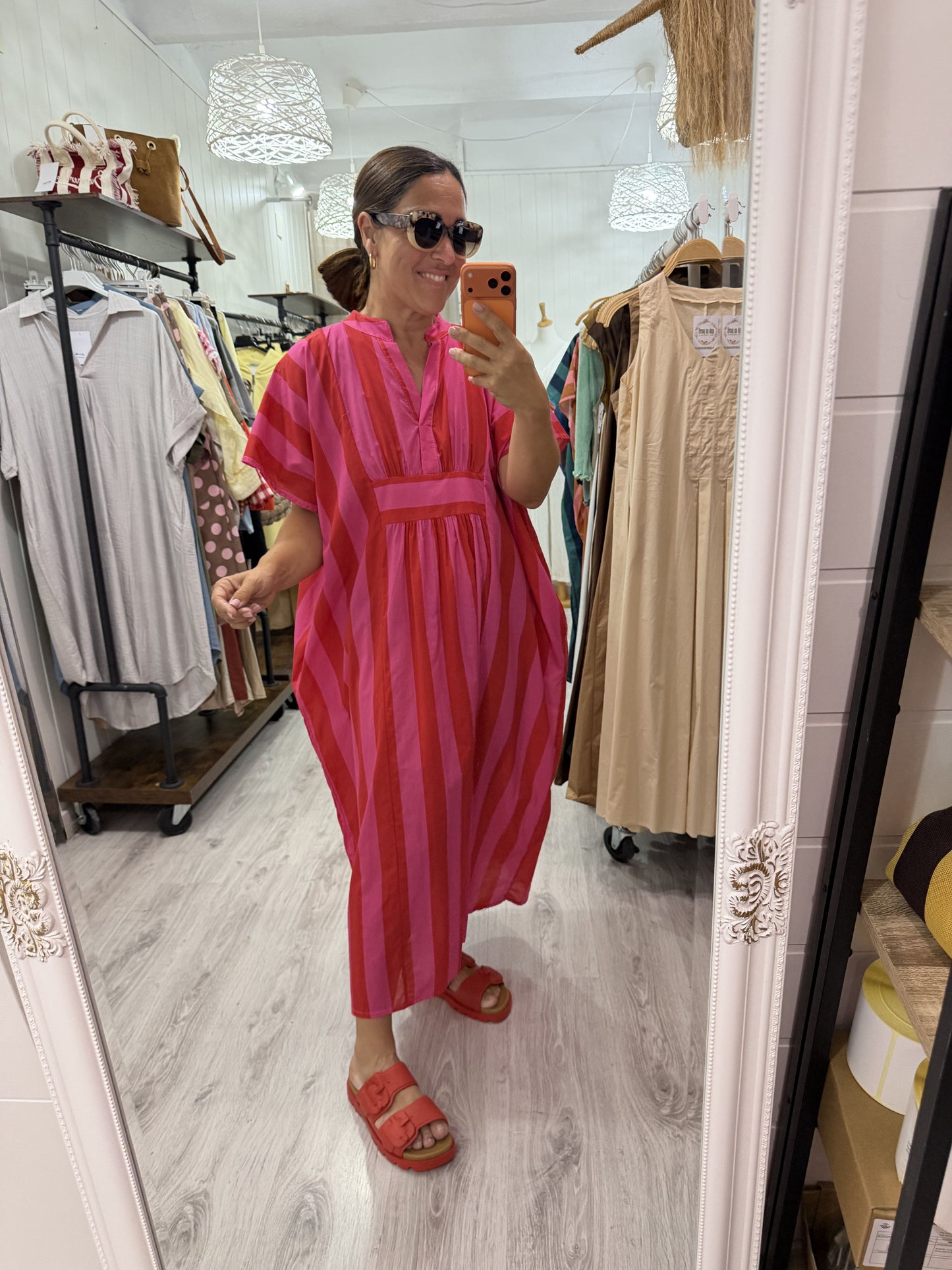 Kaftan oversize Toscana rojo y fucsia