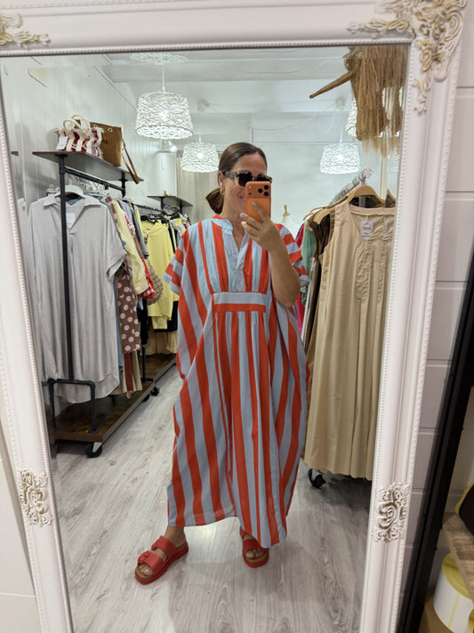 Kaftan oversize Toscana cielo y naranja