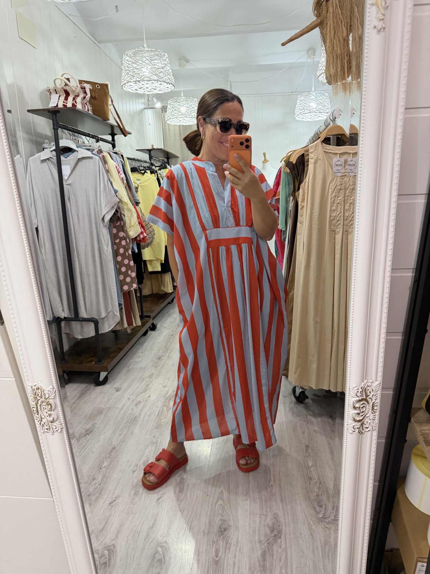 Kaftan oversize Toscana cielo y naranja