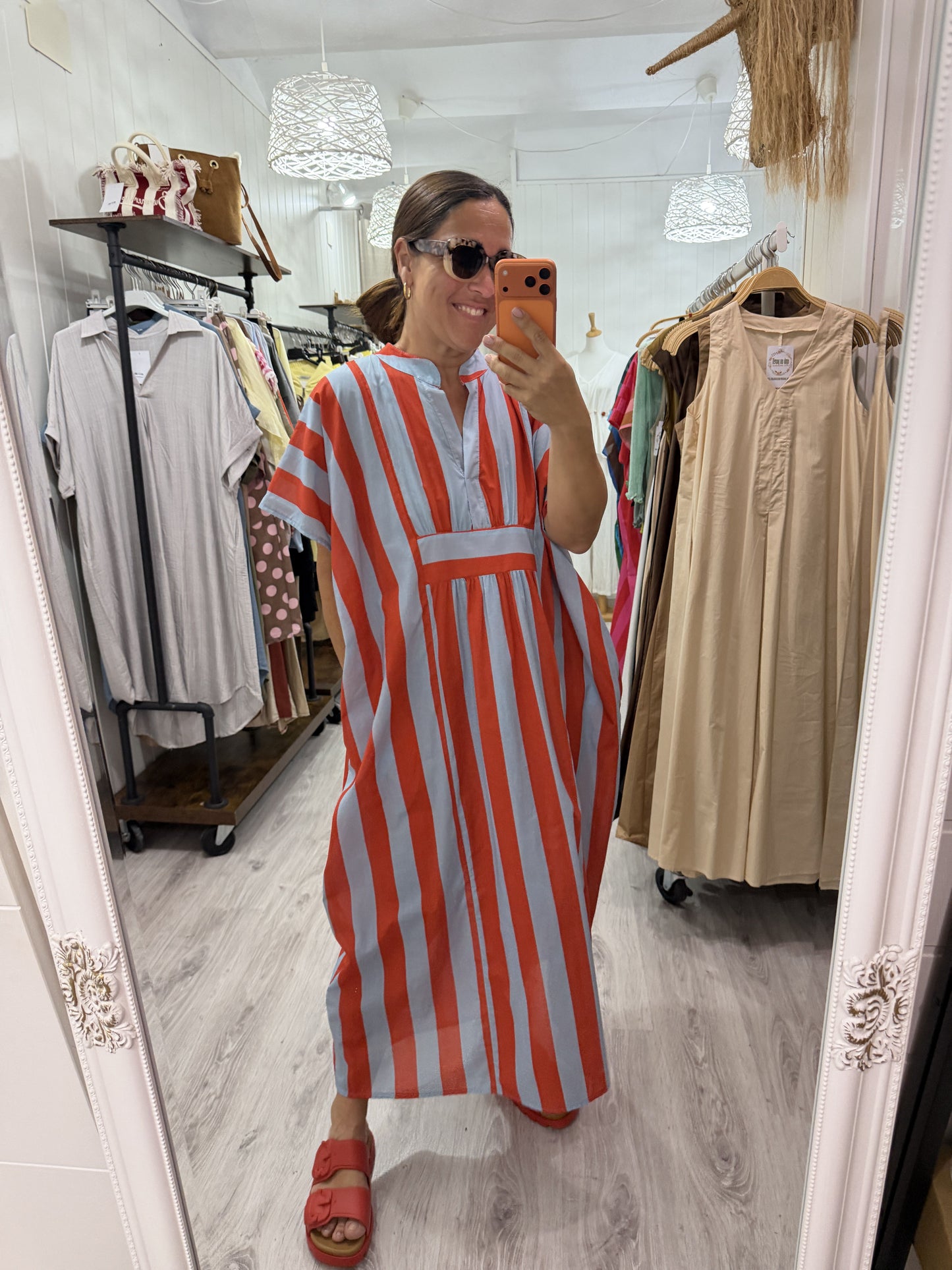 Kaftan oversize Toscana cielo y naranja