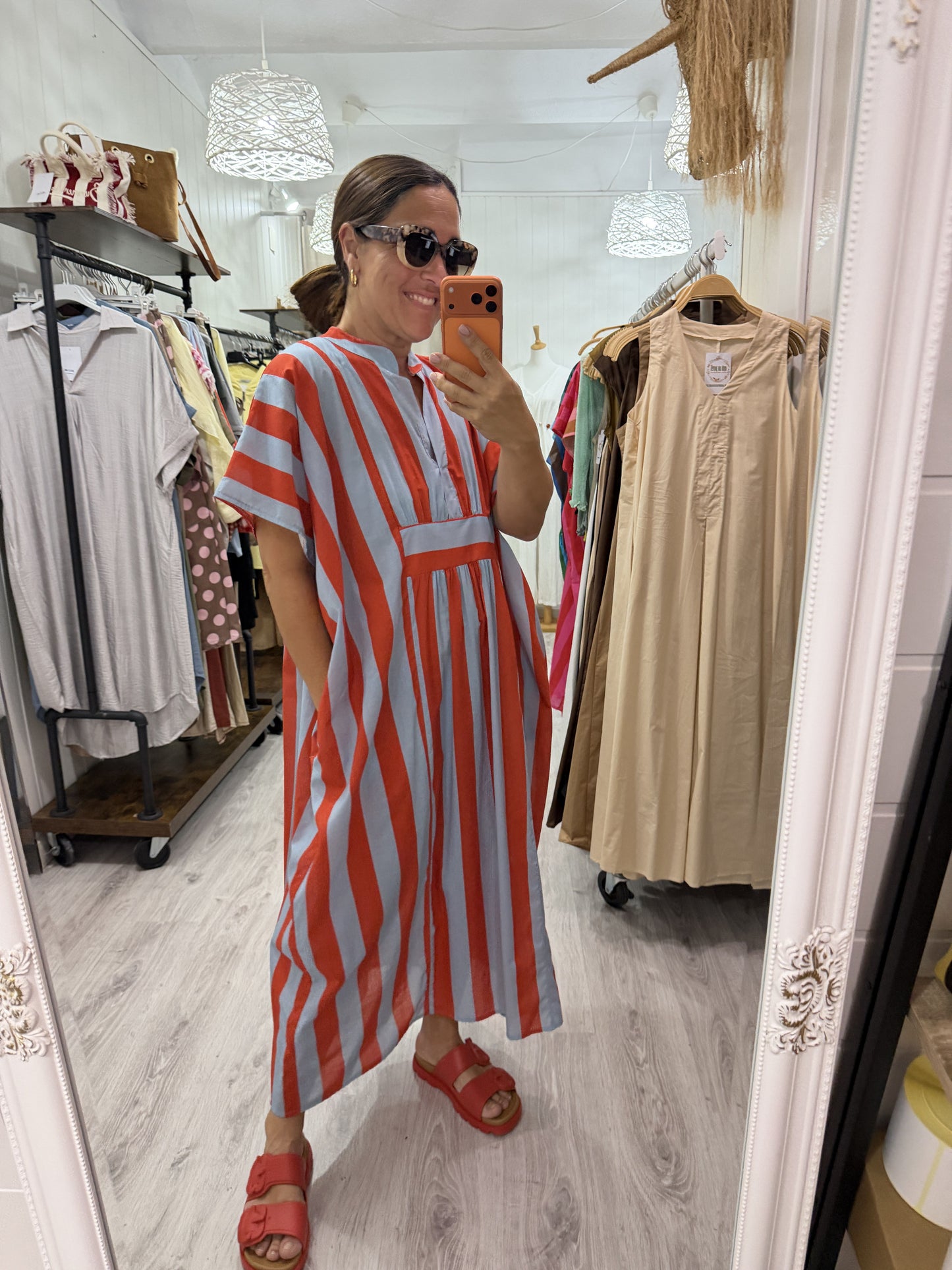 Kaftan oversize Toscana cielo y naranja